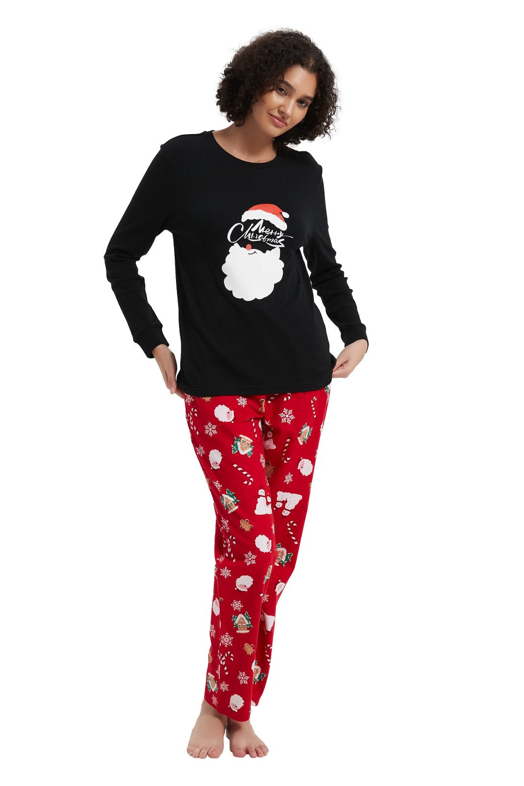 GLOBAL Women's Cotton Knit Top Flannel Pants Sleepwear Matching Pajamas for Couple Pjs for Family, Size S-3XL