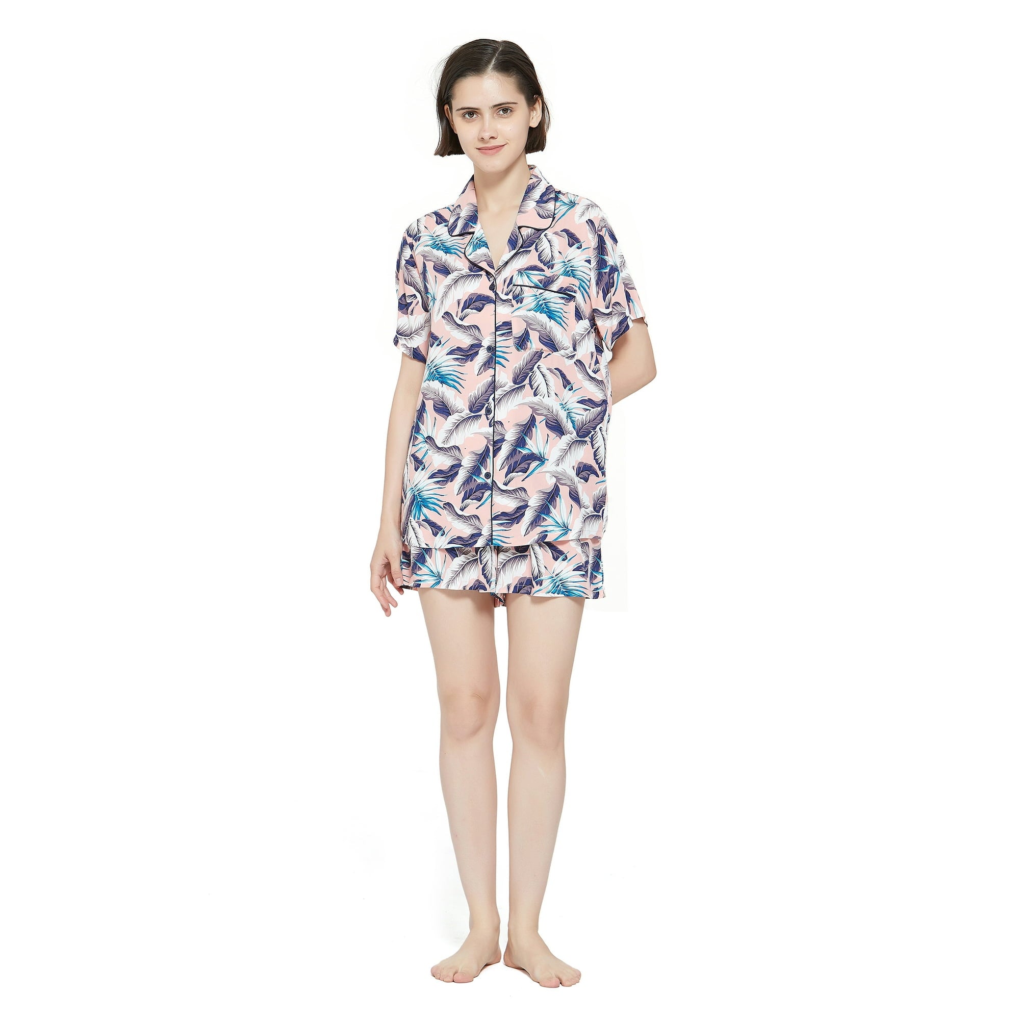 Amaxer Women Button up Pajama Set, Summer Lightweight Shorts Sleepwear Pjs Set