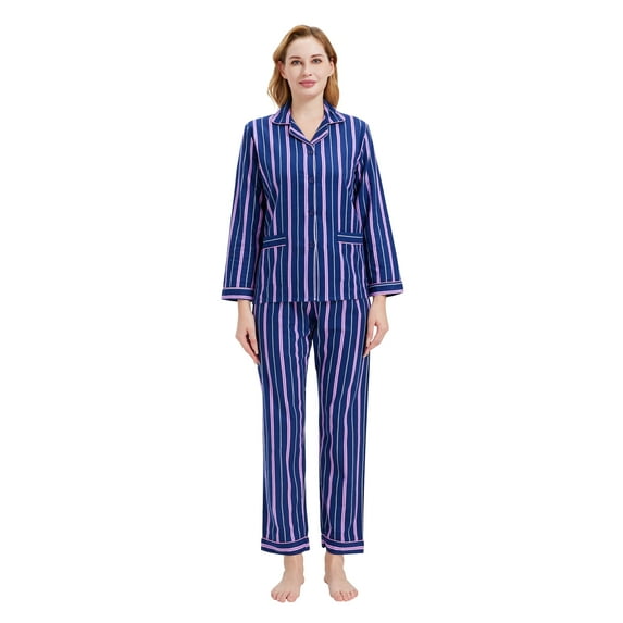 GLOBAL 100% Cotton Comfy Flannel Pajamas for Women 2-Piece Warm and Cozy Pj Set of Loungewear Button Front Top Pants