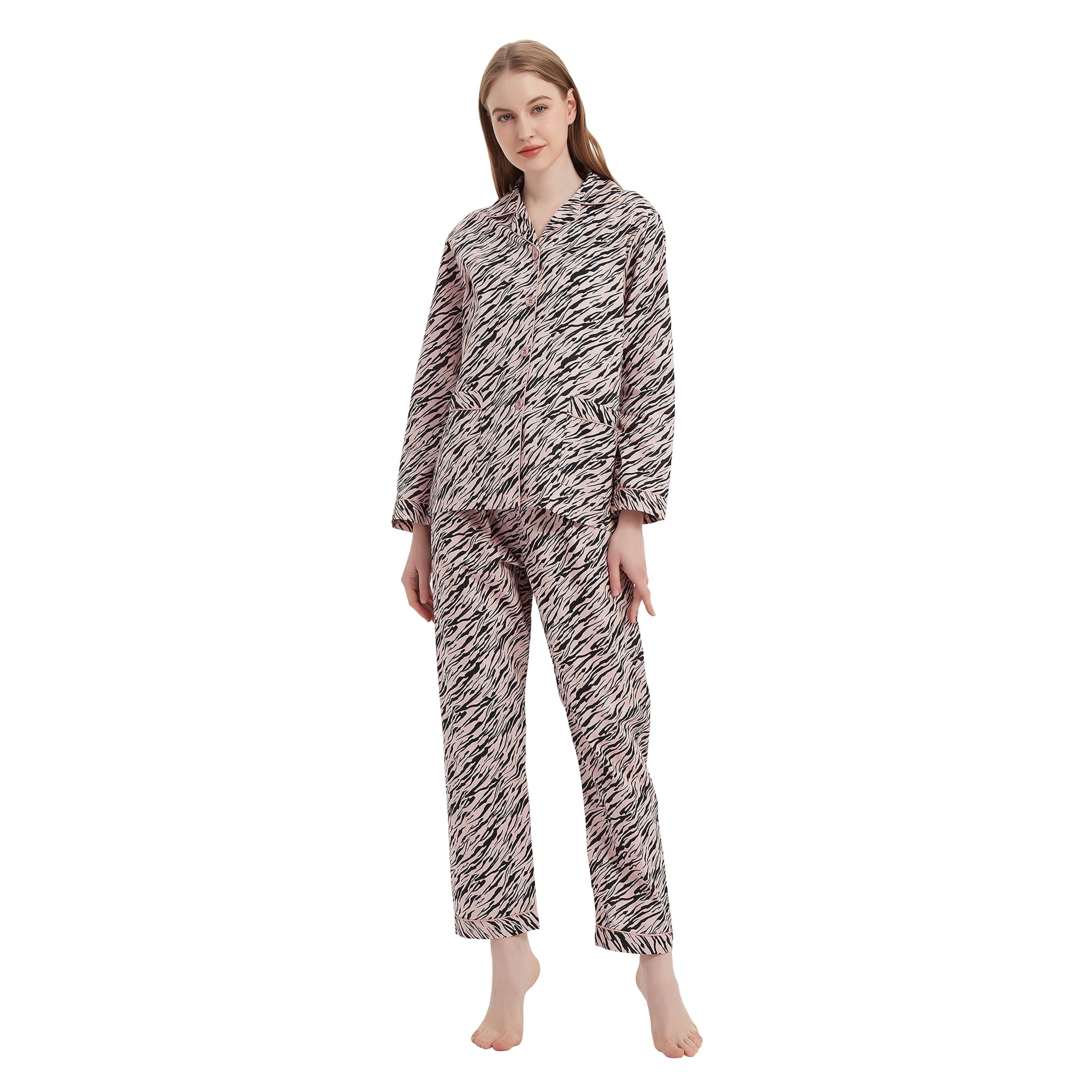 GLOBAL 100% Cotton Pajamas for Women Notch Collar Pjs Cozy Button Down Homewear with Pockets, Spring & Summer, 2-Piece, Sizes S to 3X