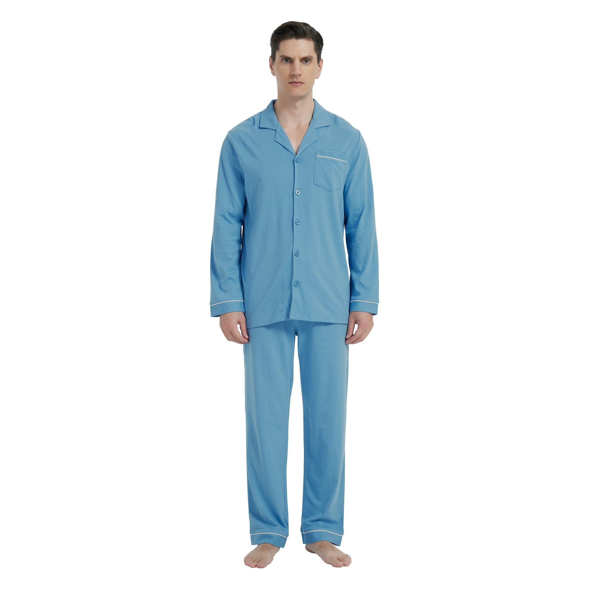 GLOBAL Mens Cotton Knit Sleepwear Matching Pajamas Set for Couple Loungewear,Sizes S to XXL