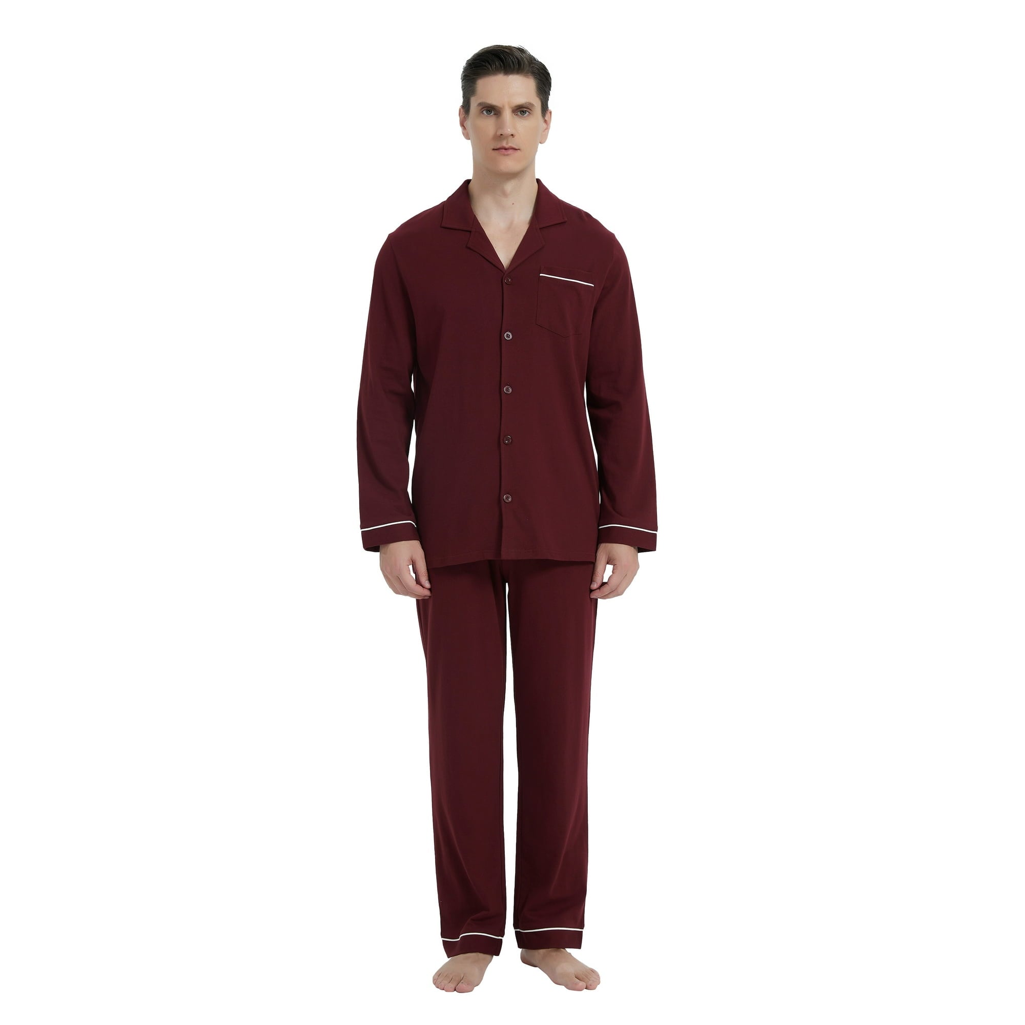 GLOBAL Mens Cotton Knit Sleepwear Matching Pajamas Set for Couple Loungewear,Sizes S to XXL