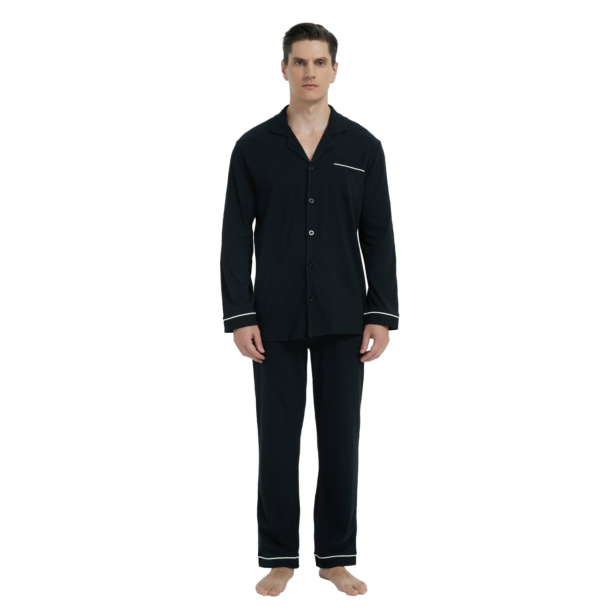 GLOBAL Mens Cotton Knit Sleepwear Matching Pajamas Set for Couple Loungewear,Sizes S to XXL