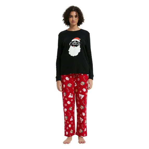 GLOBAL Women's Cotton Knit Top Flannel Pants Sleepwear Matching Pajamas for Couple Pjs for Family, Size S-3XL
