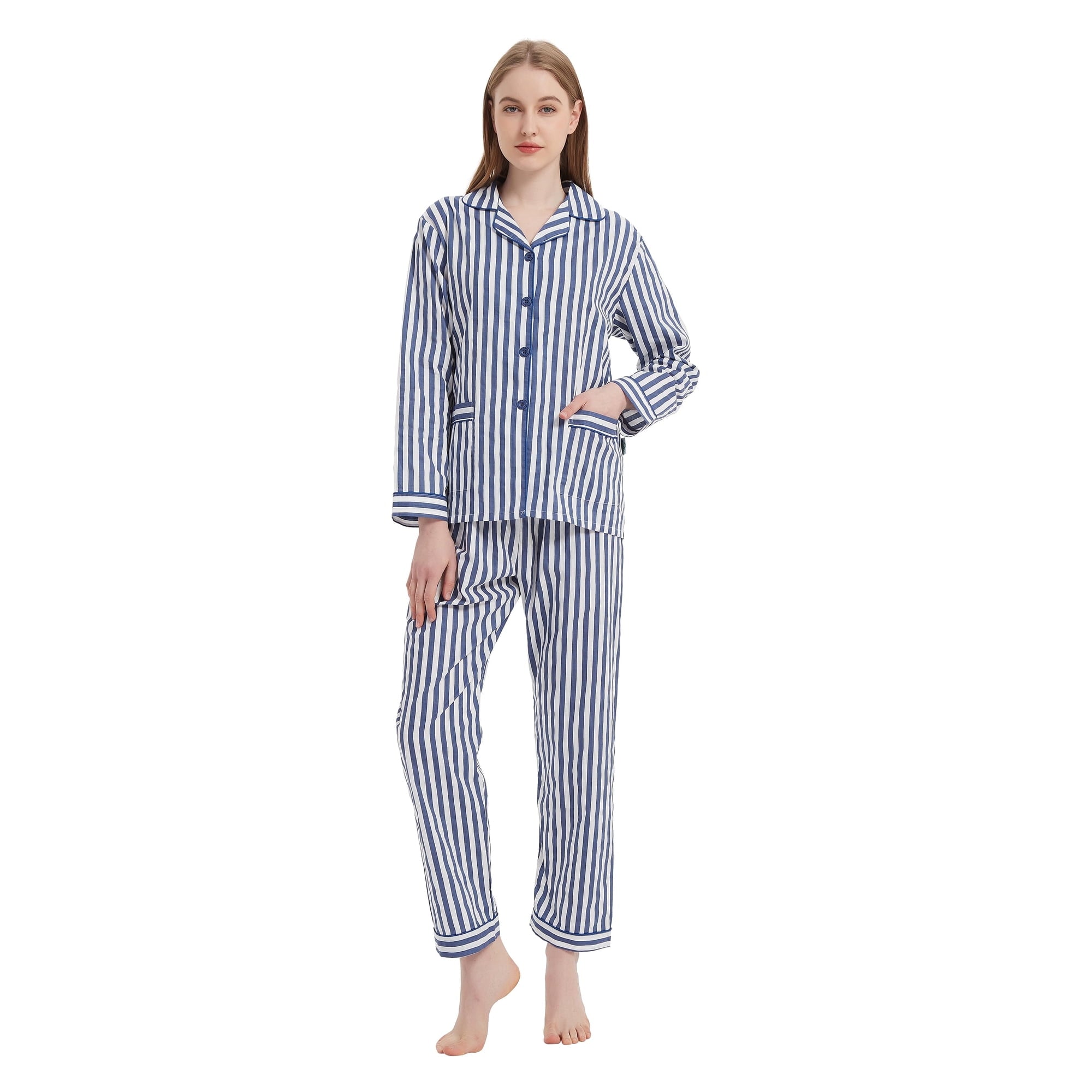 GLOBAL 100% Cotton Pajamas for Women Notch Collar Pjs Cozy Button Down Homewear with Pockets, Spring & Summer, 2-Piece, Sizes S to 3X