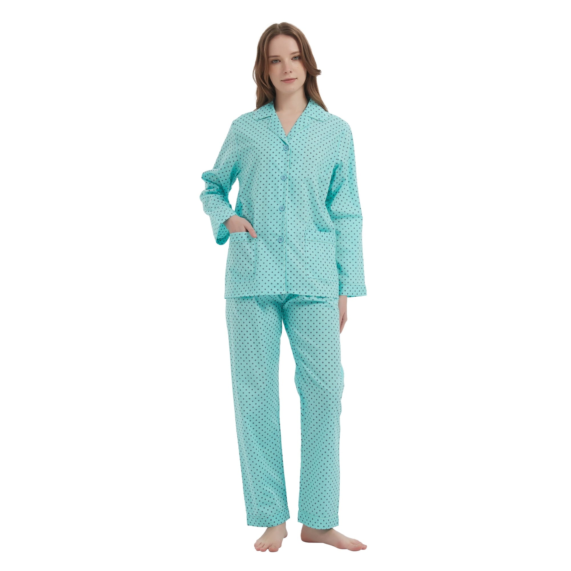 GLOBAL 100% Cotton Pajamas for Women Notch Collar Pjs Cozy Button Down Homewear with Pockets, Spring & Summer, 2-Piece, Sizes S to 3X