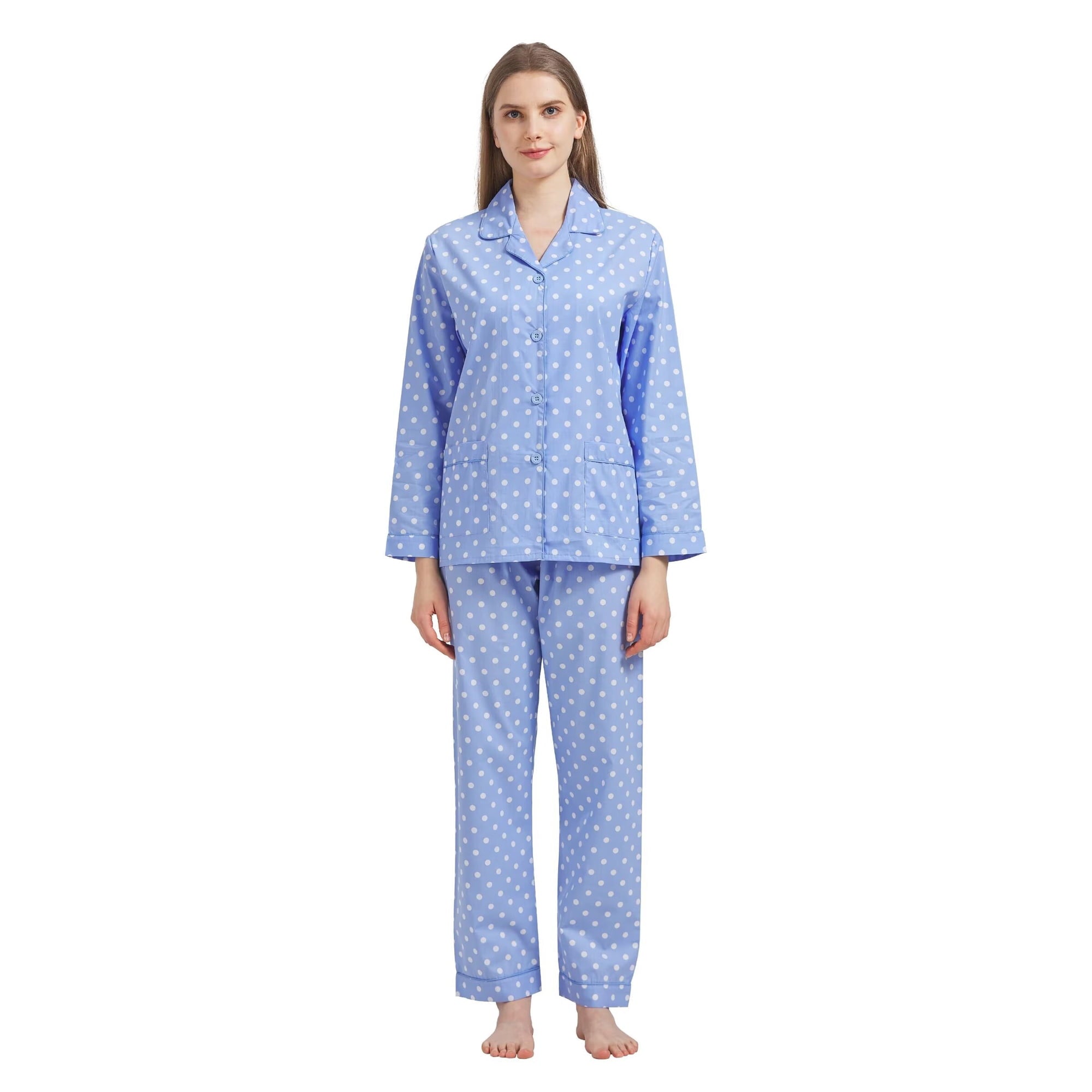 GLOBAL Womens 100% Cotton Notch Collar Pajama Set Homewear with Pockets, Spring & Summer, 2-Piece, Sizes S to 3X