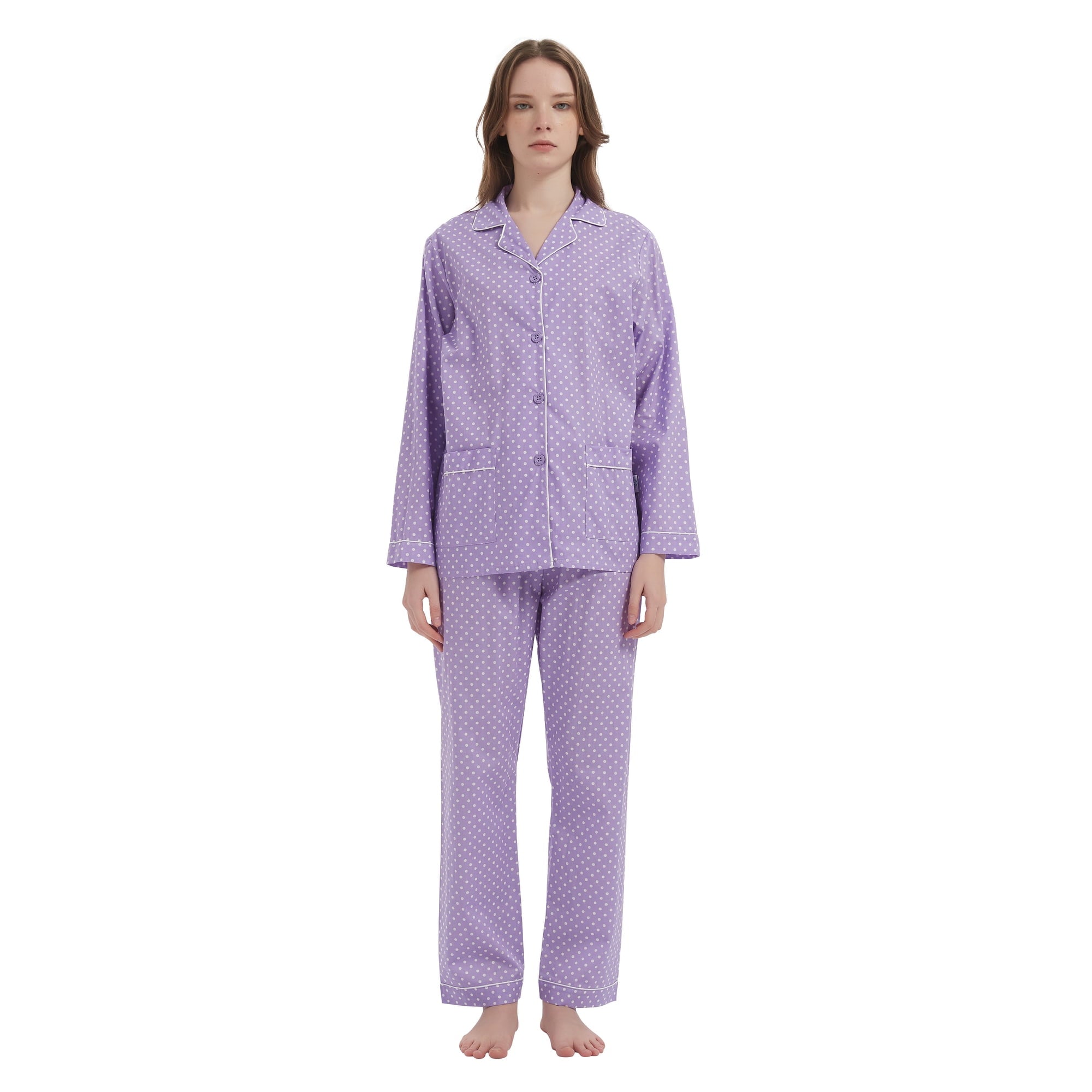 GLOBAL Womens 100% Cotton Notch Collar Pajama Set Homewear with Pockets, Spring & Summer, 2-Piece, Sizes S to 3X