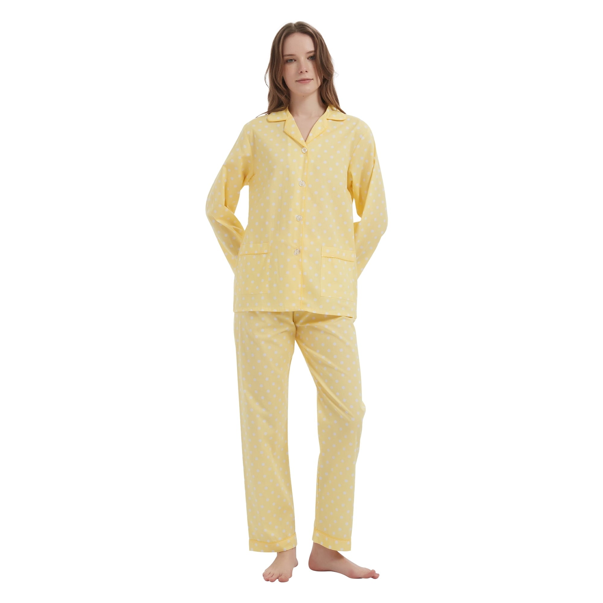 GLOBAL 100% Cotton Pajamas for Women Notch Collar Pjs Cozy Button Down Homewear with Pockets, Spring & Summer, 2-Piece, Sizes S to 3X