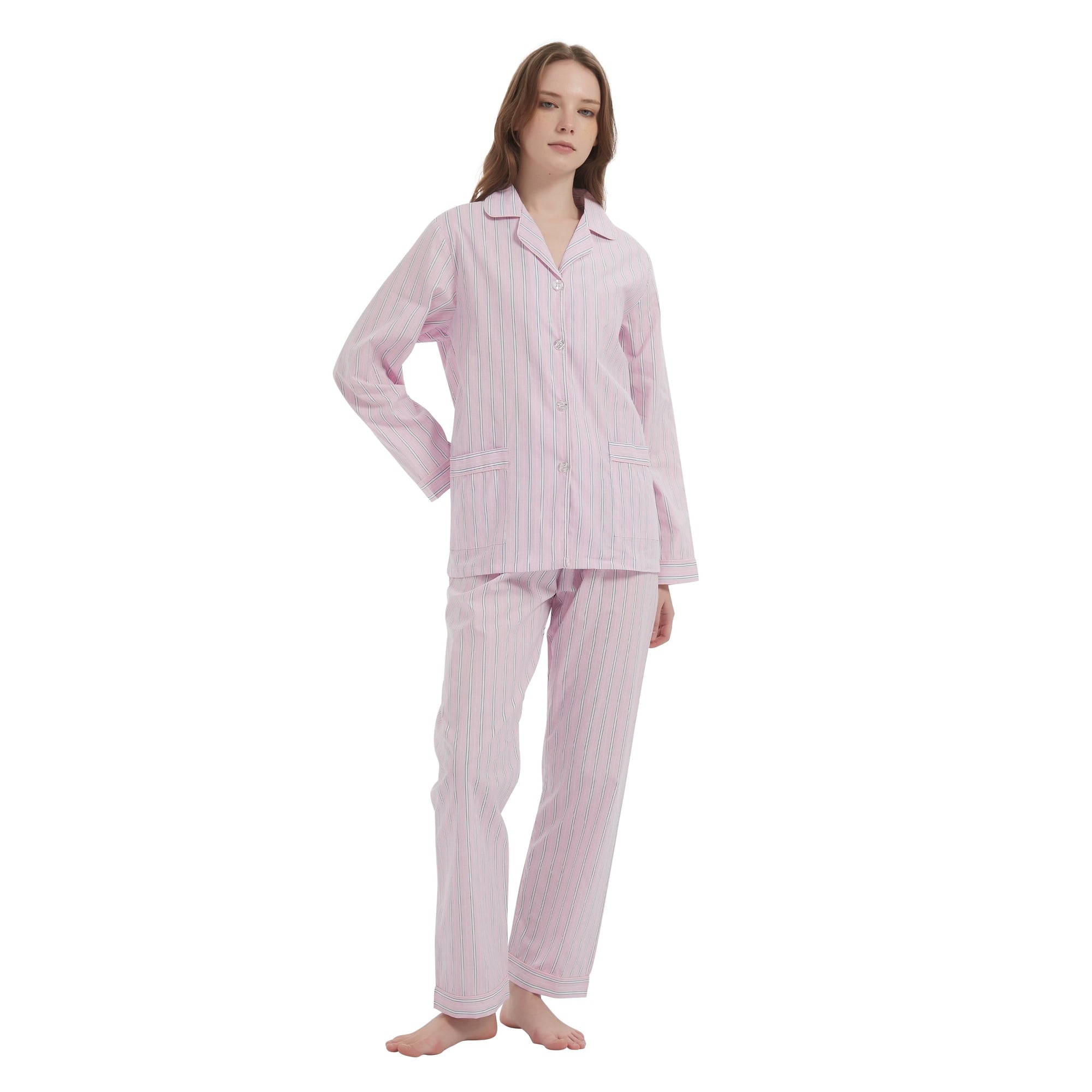 GLOBAL 100% Cotton Pajamas for Women Notch Collar Pjs Cozy Button Down Homewear with Pockets, Spring & Summer, 2-Piece, Sizes S to 3X