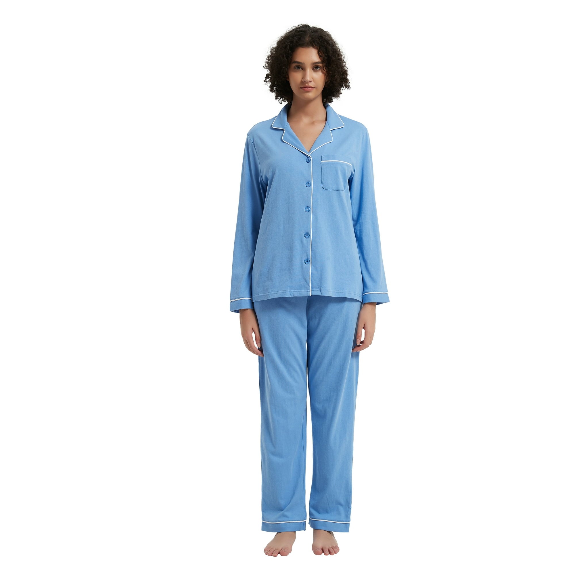 GLOBAL Womens Cotton Knit Sleepwear Matching Pajamas Set for Couple Loungewear,Sizes S to XXL