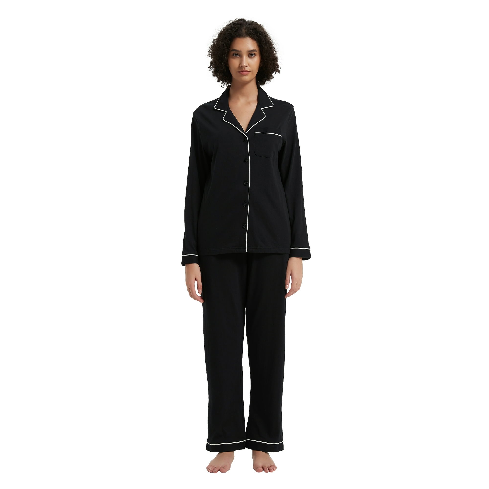GLOBAL Womens Cotton Knit Sleepwear Matching Pajamas Set for Couple Loungewear,Sizes S to XXL