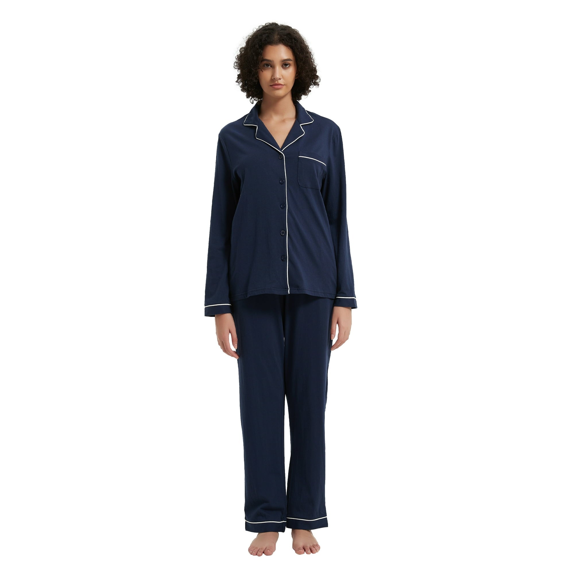 GLOBAL Womens Cotton Knit Sleepwear Matching Pajamas Set for Couple Loungewear,Sizes S to XXL