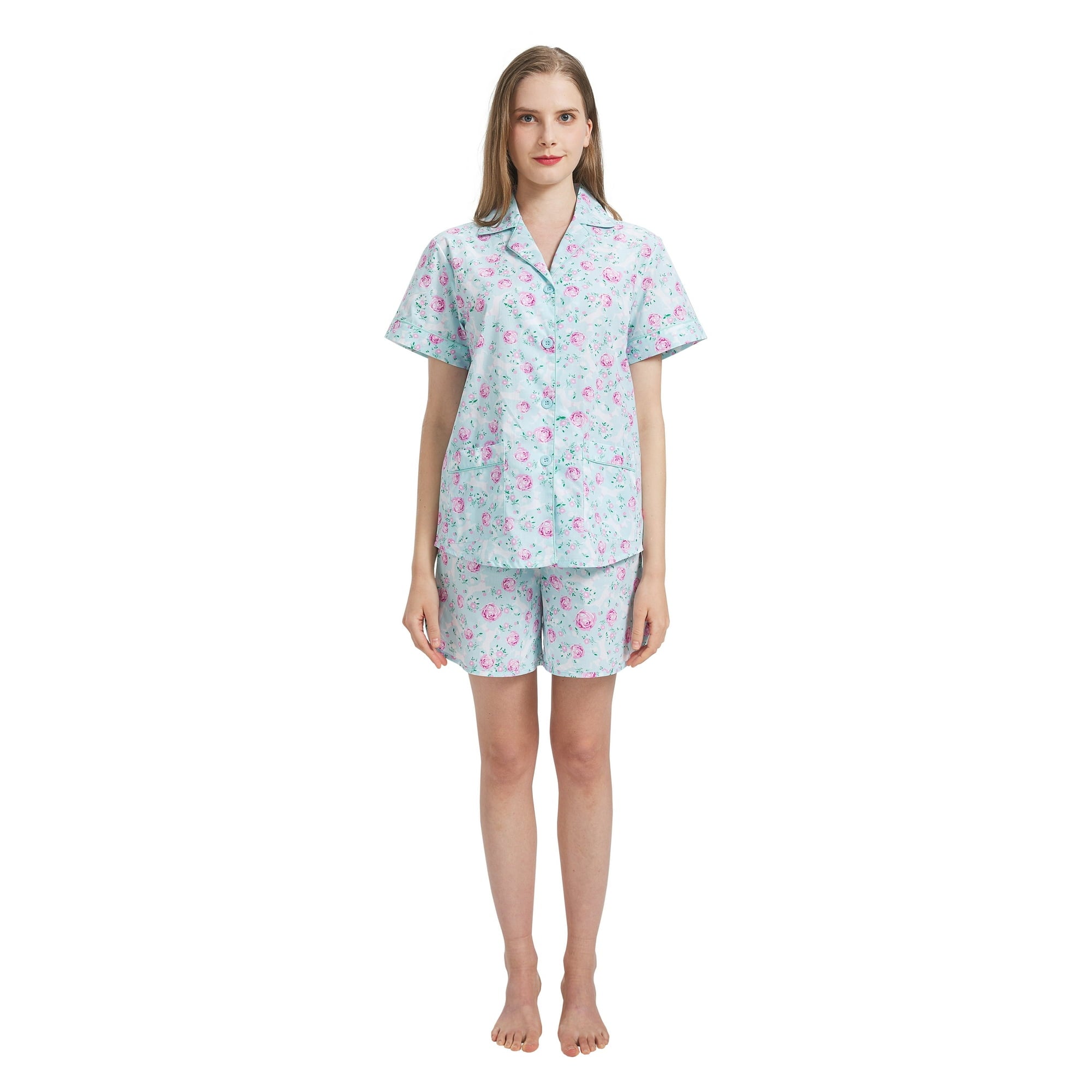 GLOBAL Womens Pajama Set Short Sleeve PJs for Women cotton Pajamas Summer Sleepwear, 2-Piece, Sizes S to 3X