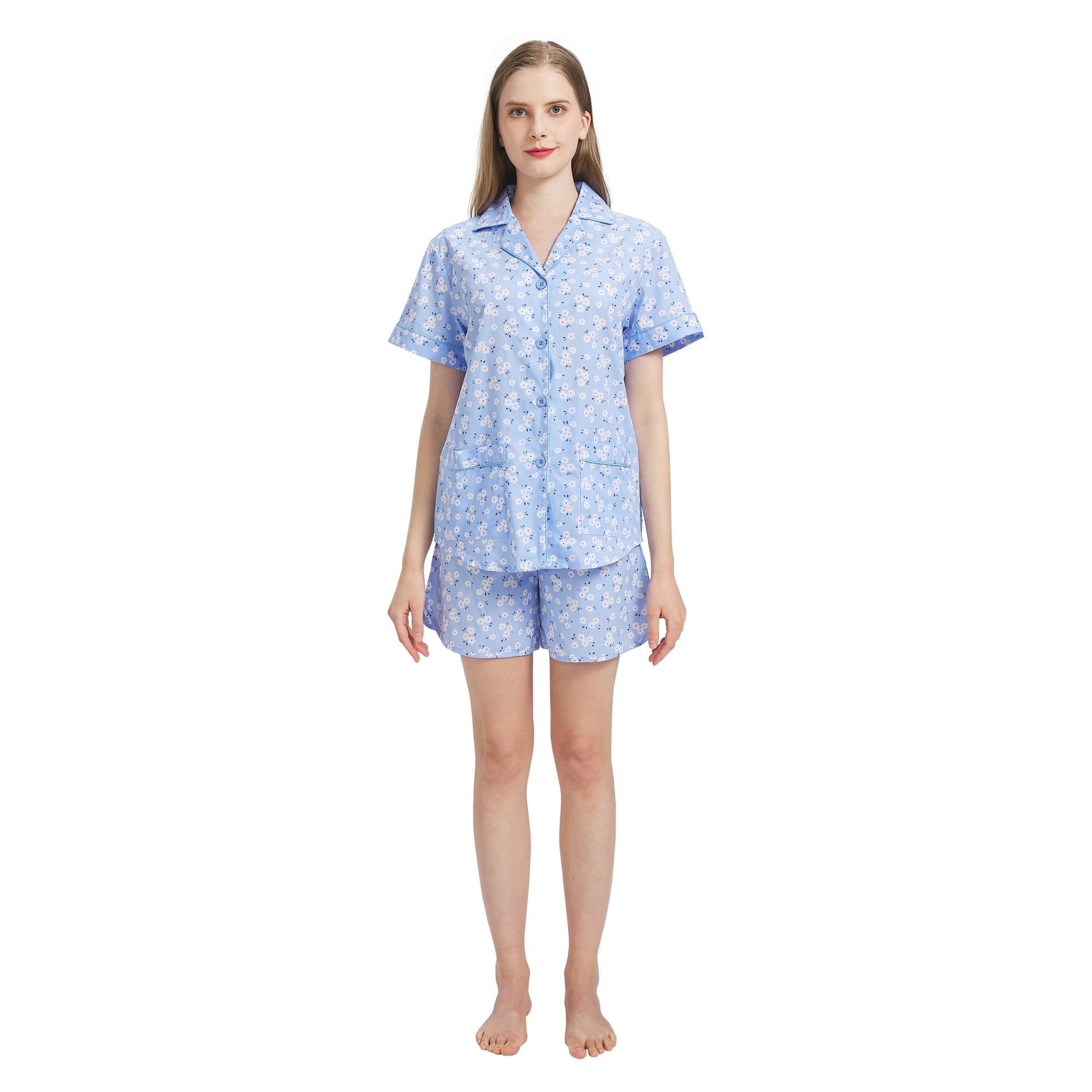GLOBAL Womens Pajama Set Short Sleeve PJs for Women cotton Pajamas Summer Sleepwear, 2-Piece, Sizes S to 3X