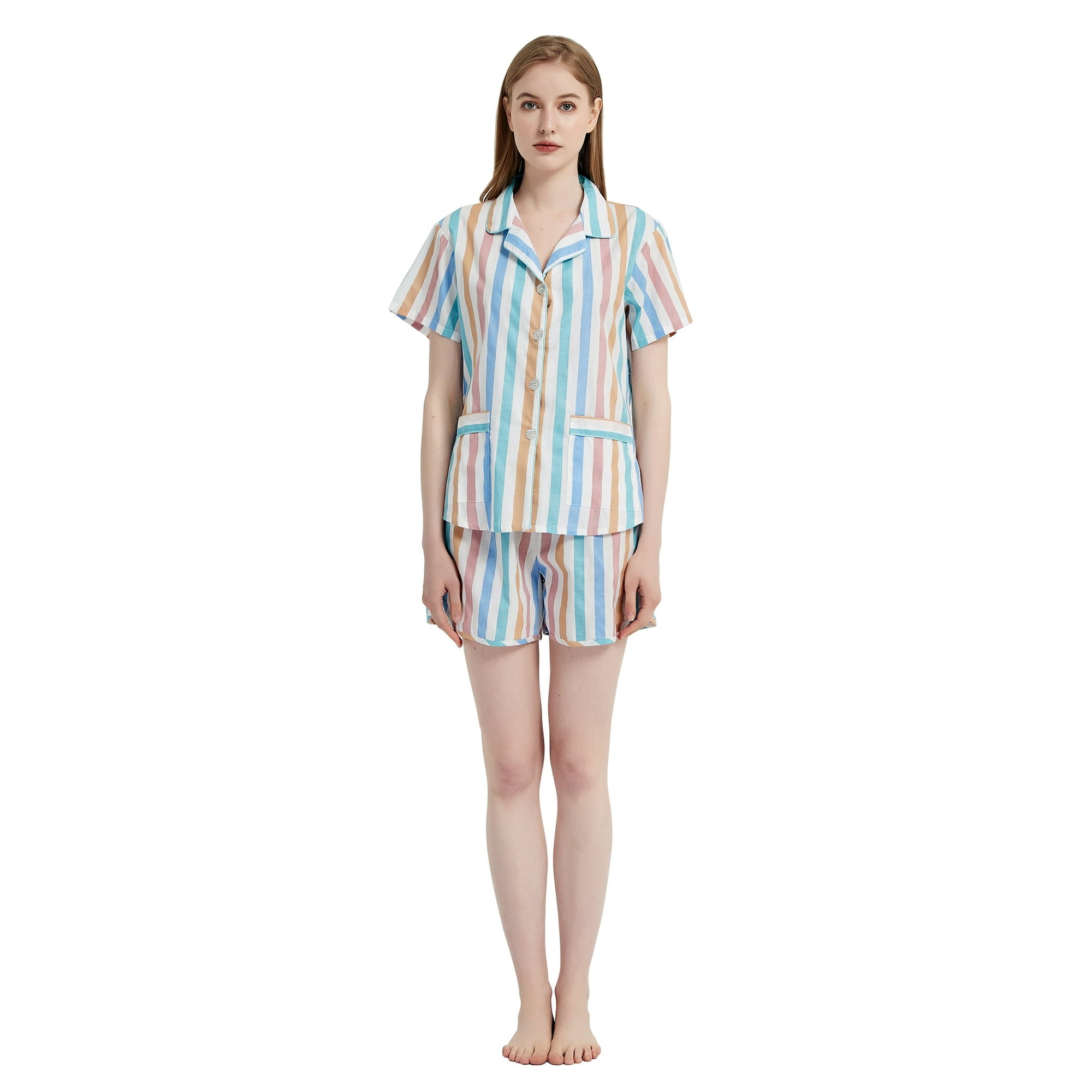 GLOBAL Womens Pajama Set Short Sleeve PJs for Women cotton Pajamas Summer Sleepwear, 2-Piece, Sizes S to 3X