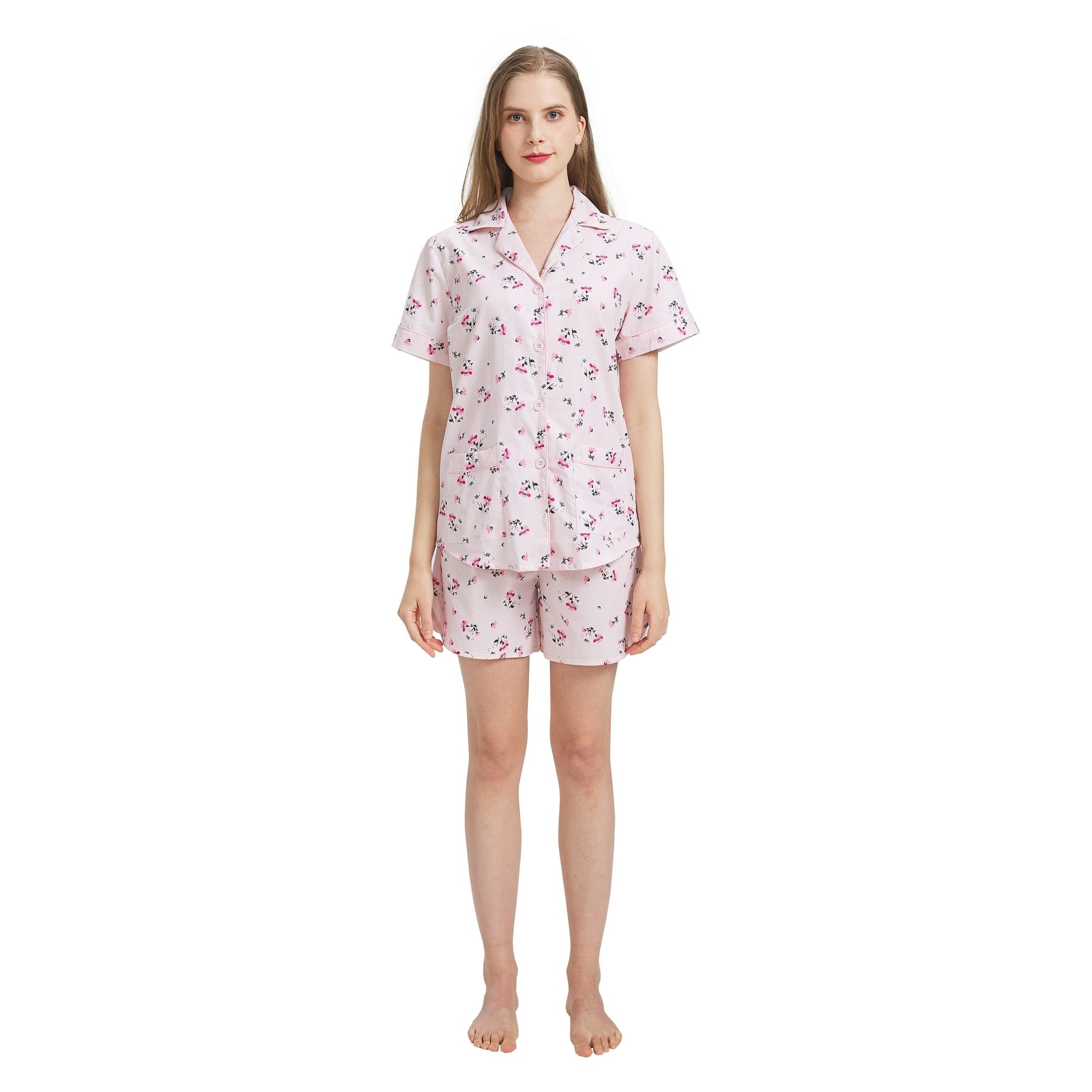GLOBAL Womens Pajama Set Short Sleeve PJs for Women cotton Pajamas Summer Sleepwear, 2-Piece, Sizes S to 3X