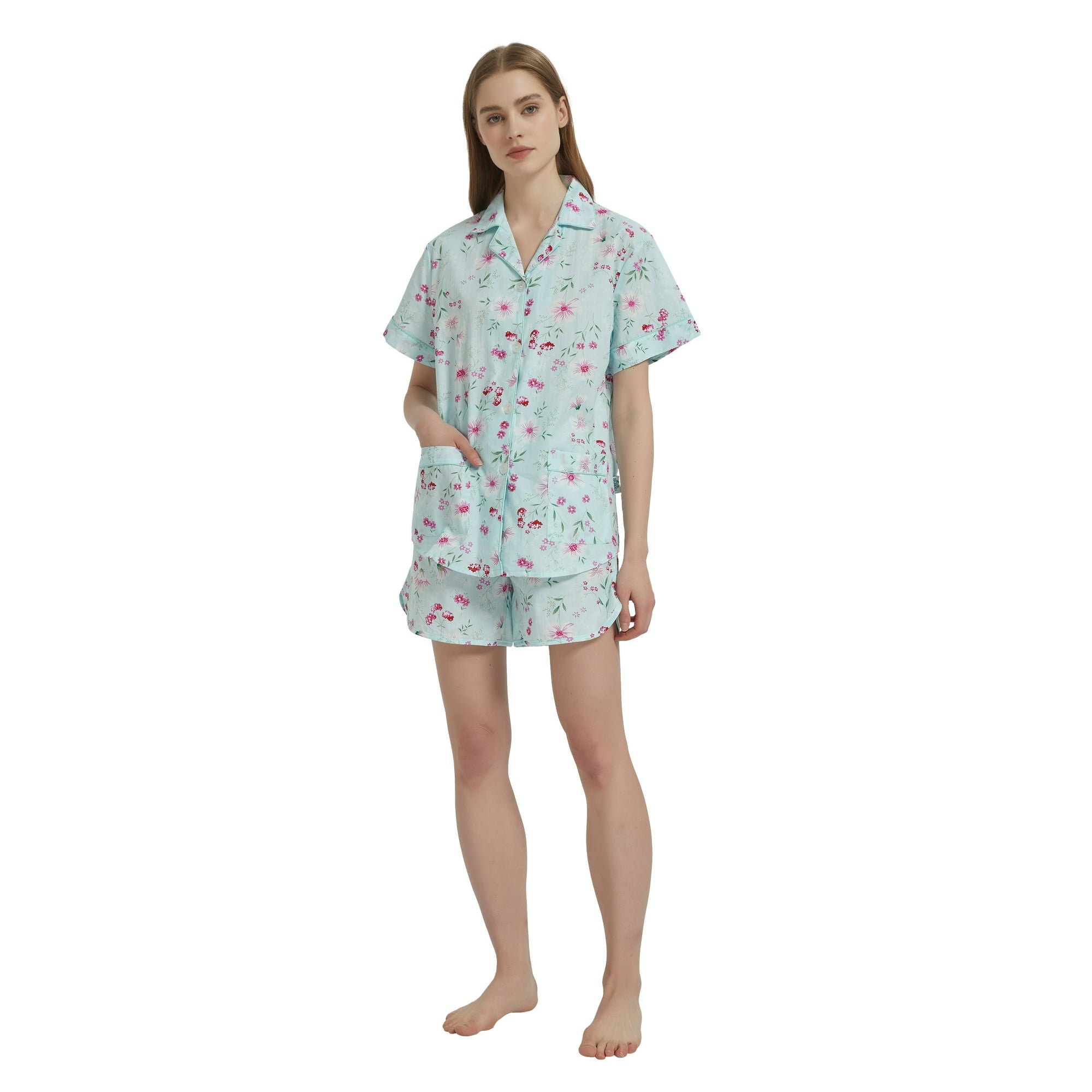 GLOBAL Womens Pajama Set Short Sleeve PJs for Women cotton Pajamas Summer Sleepwear, 2-Piece, Sizes S to 3X