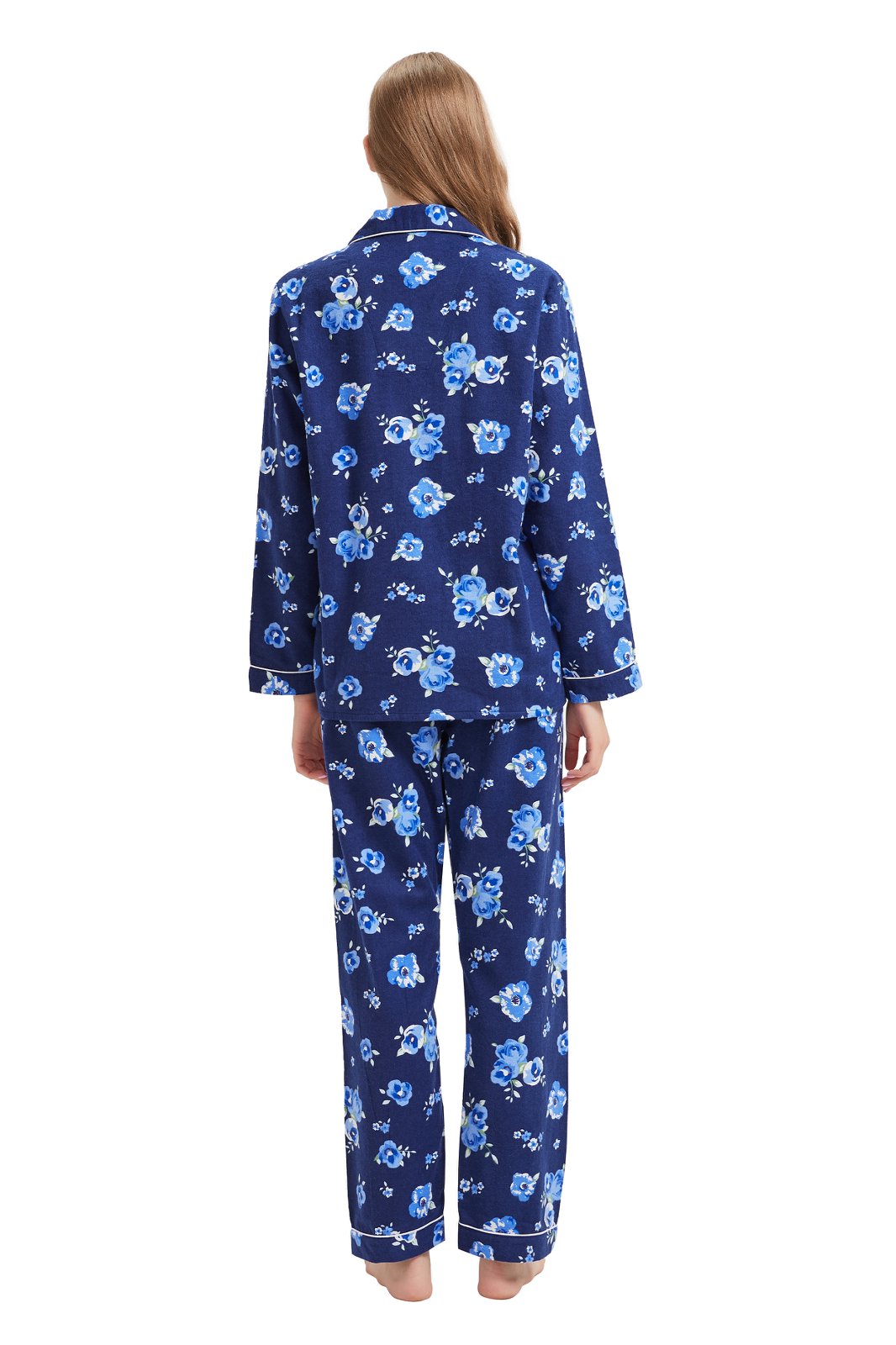 GLOBAL Womens Flannel Cotton Pajama Set Long PJs Flannel Loungewear Sleepwear,Size S-3XL