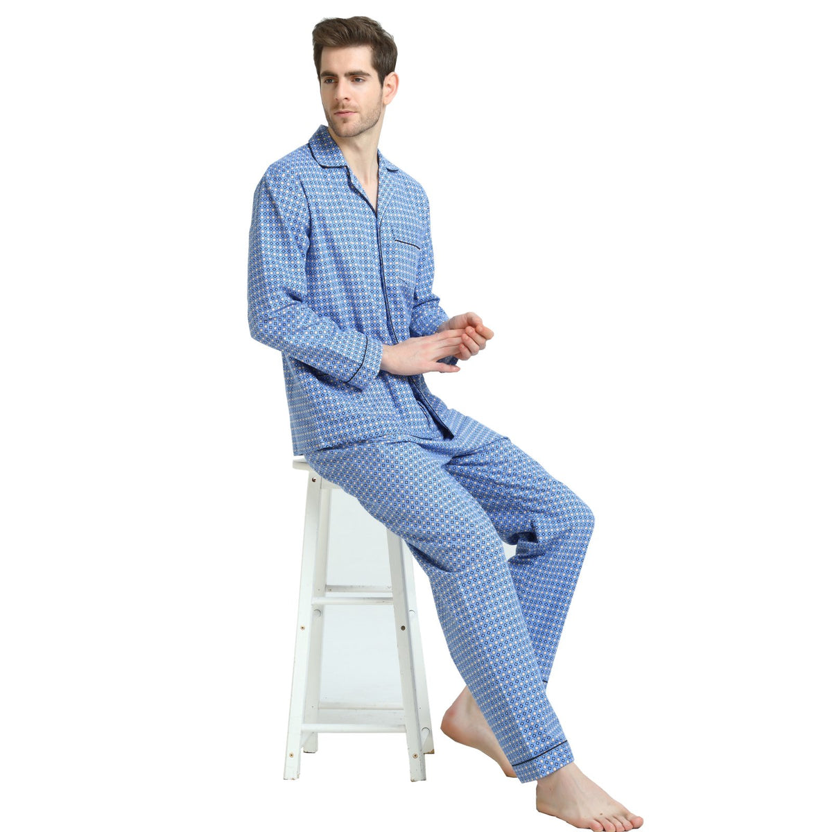 GLOBAL Men's Long Sleeve Flannel Pajamas Sets 100% Cotton Sleepwear Top and Bottom