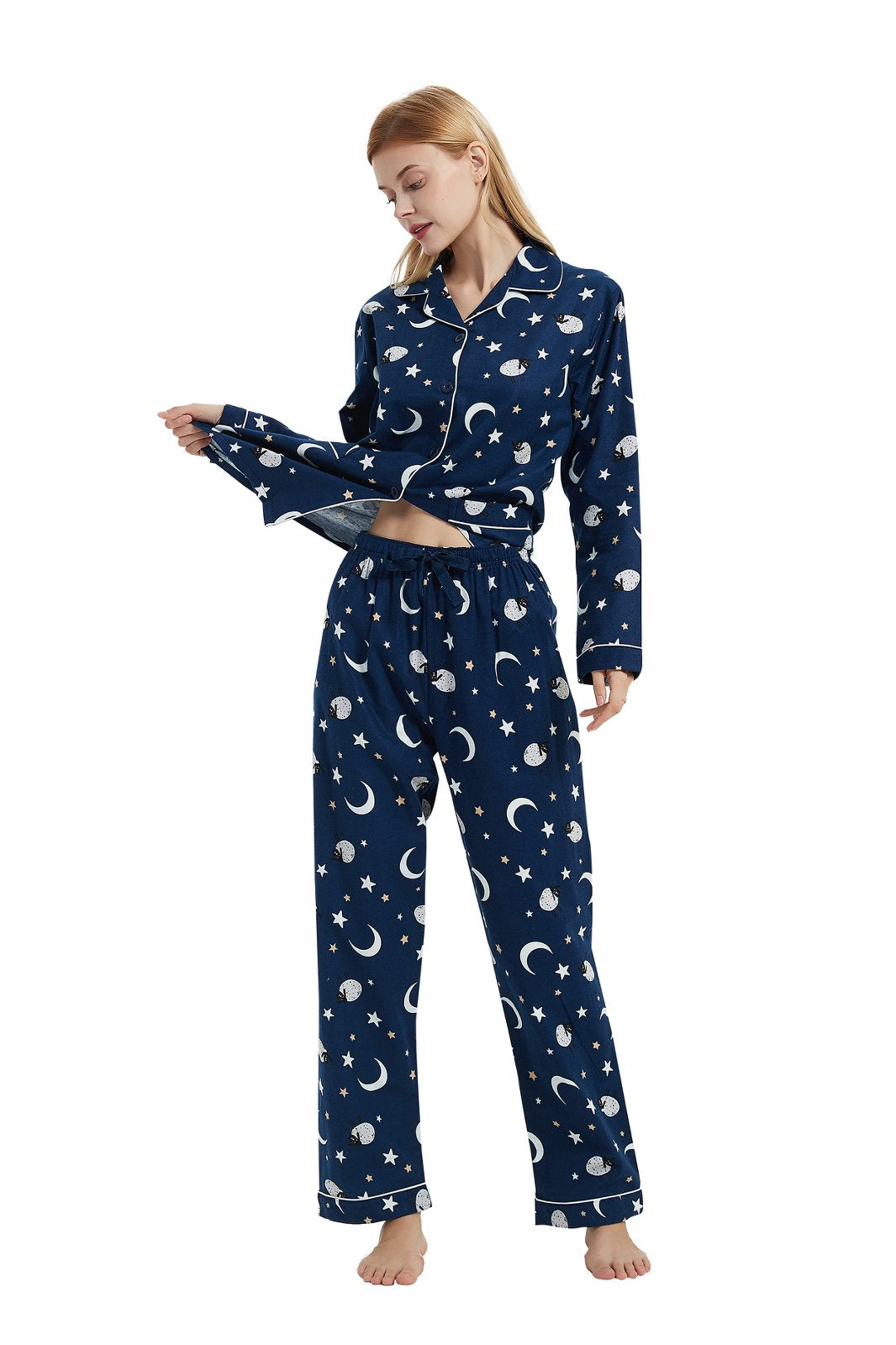 GLOBAL Womens Flannel Cotton Pajama Set Long PJs Flannel Loungewear Sleepwear