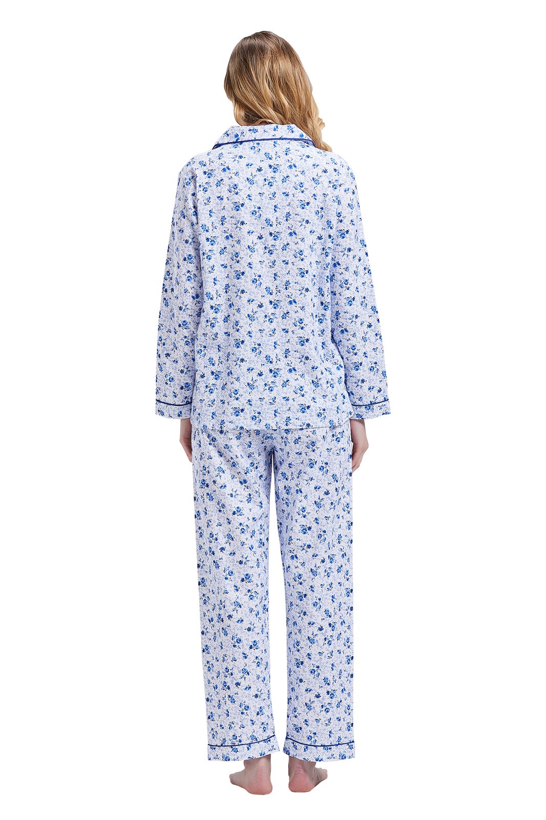 GLOBAL Womens Cotton Flannel Pajama Set - Cozy Winter 2-Piece Loungewear with Button-Down Top & Pants, Size S-3XL