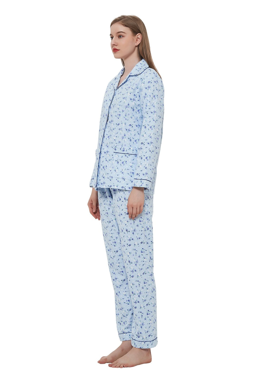 GLOBAL Womens Flannel Cotton Pajama Set Long PJs Cozy Winter Flannel Loungewear Sleepwear
