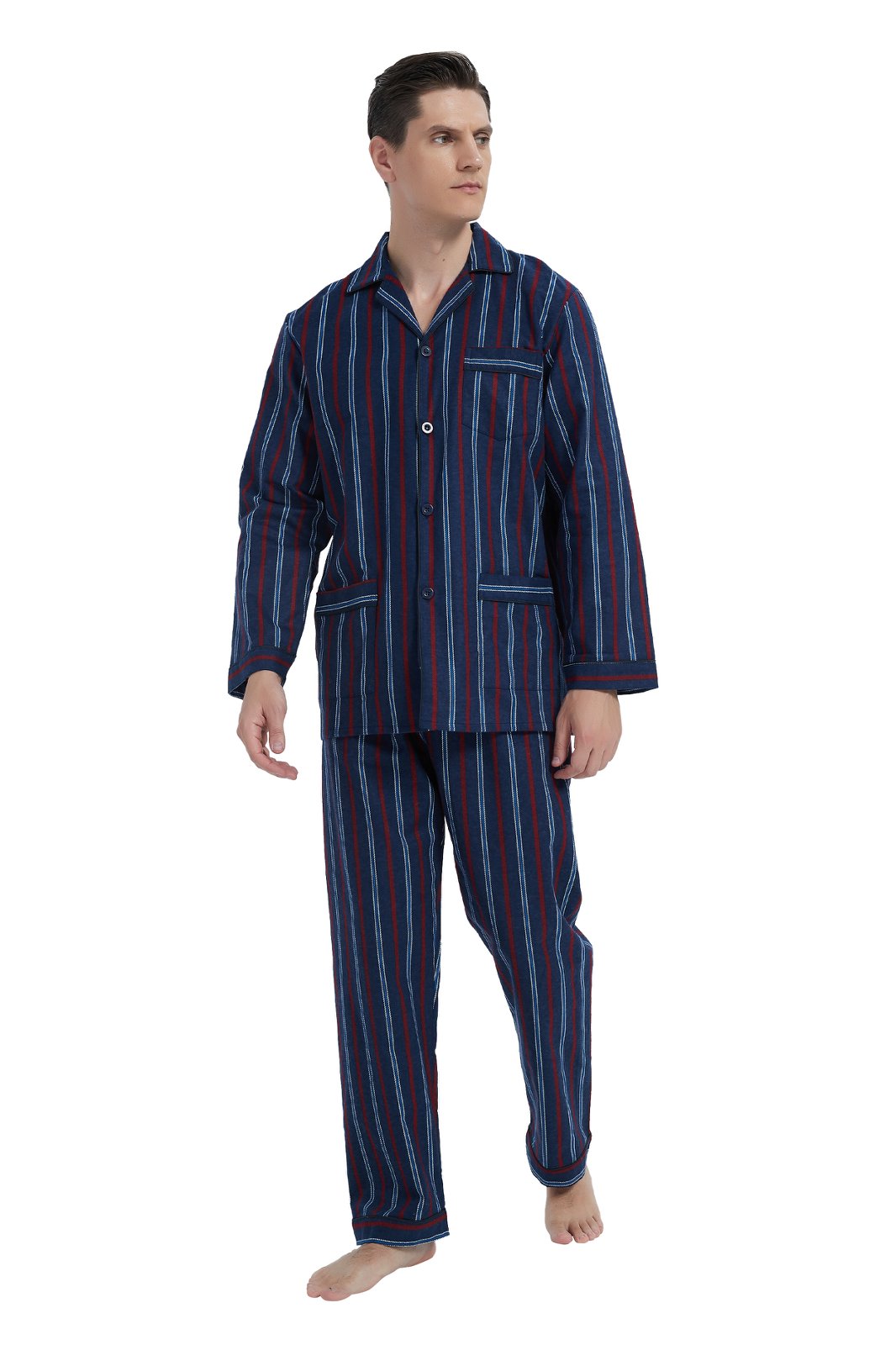 GLOBAL Men's Long Sleeve Flannel Pajamas Sets 100% Cotton Sleepwear Top and Bottom, Size S-3XL