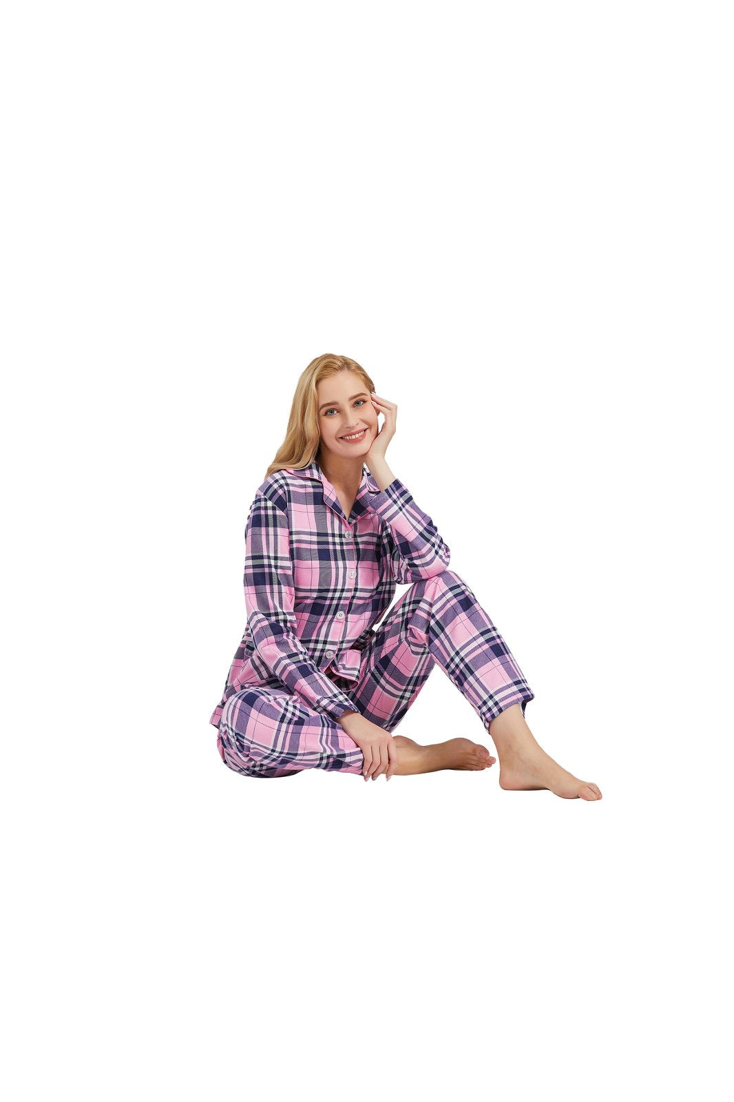 GLOBAL Women’s Flannel Pajama Set 100% Cotton Comfy PJs for Women Long Sleeve Button Front 2-Piece Warm and Cozy Sleepwear