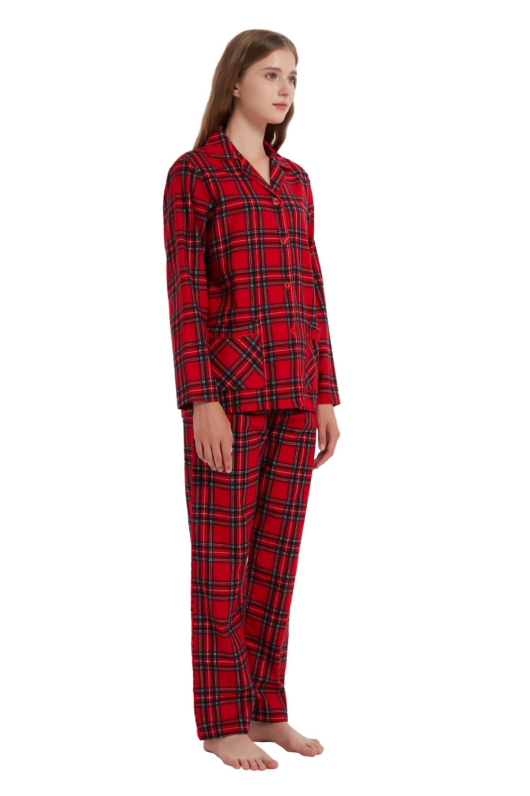 Amaxer Womens 100% Cotton Cozy Flannel Pajama Set - Long Sleeve Button-Up Top with Elastic Waist Pants, Warm & Soft Sleepwear