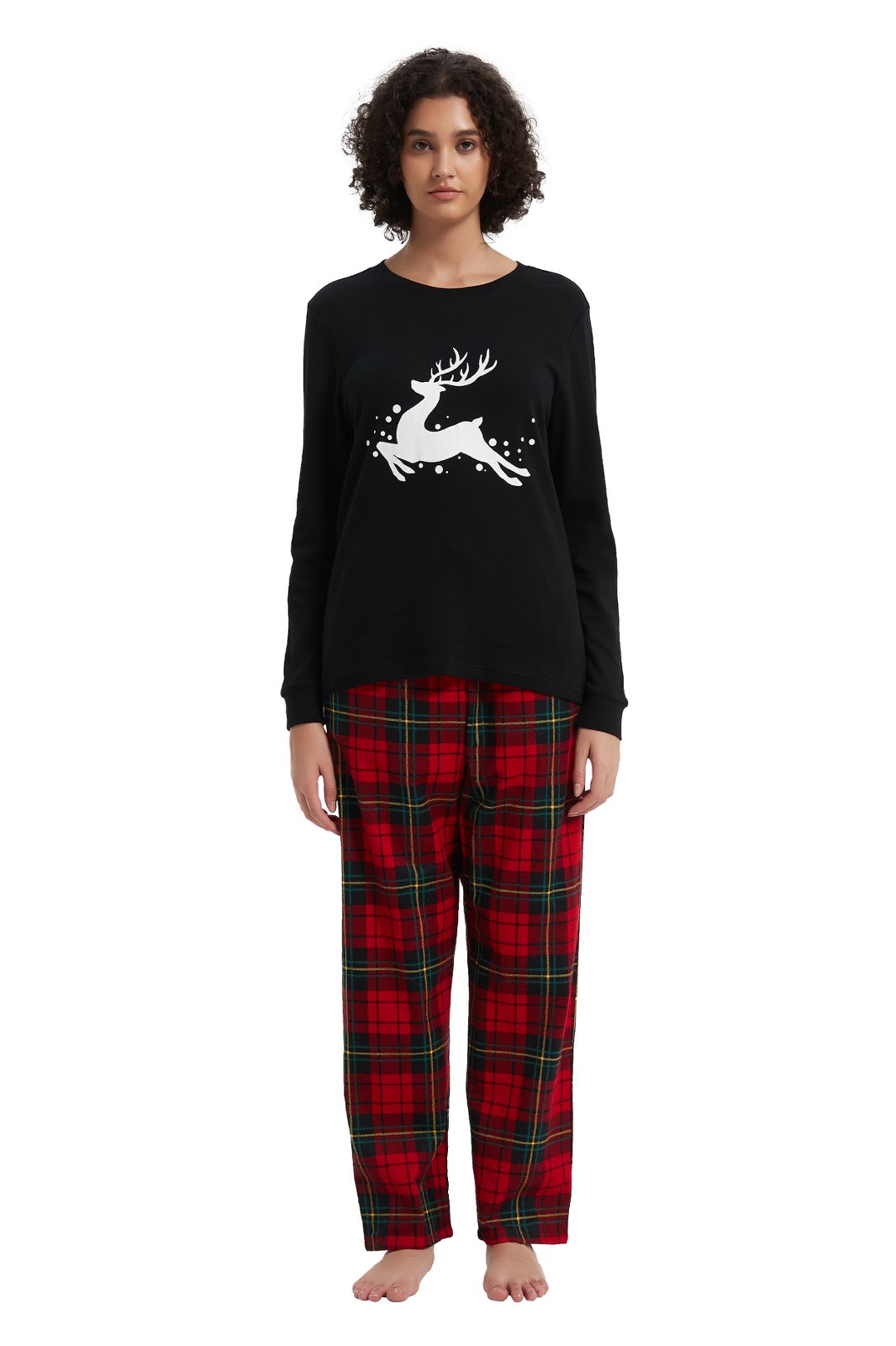 GLOBAL Women's Cotton Knit Top Flannel Pants Sleepwear Matching Pajamas for Couple Pjs for Family, Size S-3XL