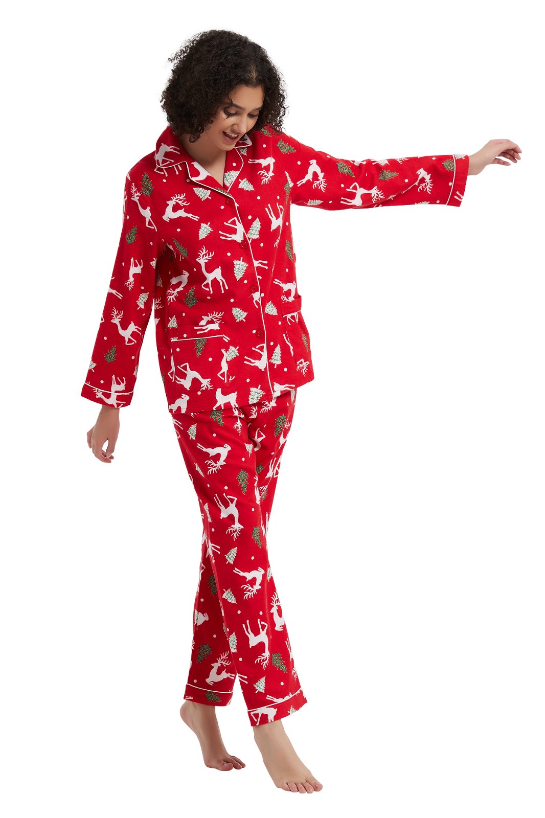 GLOBAL Womens Flannel Cotton Pajama Set Long PJs Flannel Loungewear Sleepwear,Size S-3XL