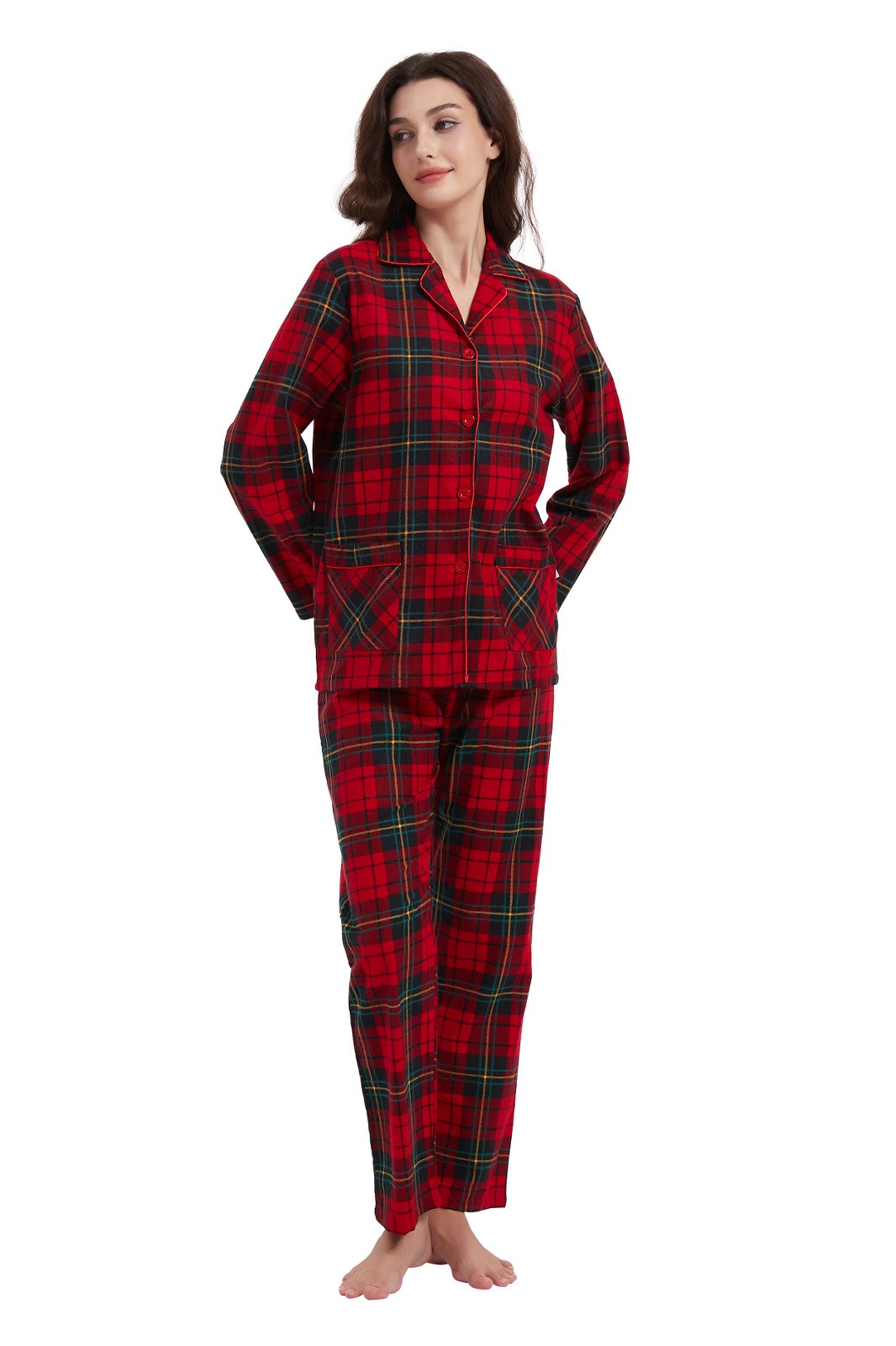 GLOBAL Women’s Flannel Pajama Set 100% Cotton Comfy PJs for Women Long Sleeve Button Front 2-Piece Warm and Cozy Sleepwear