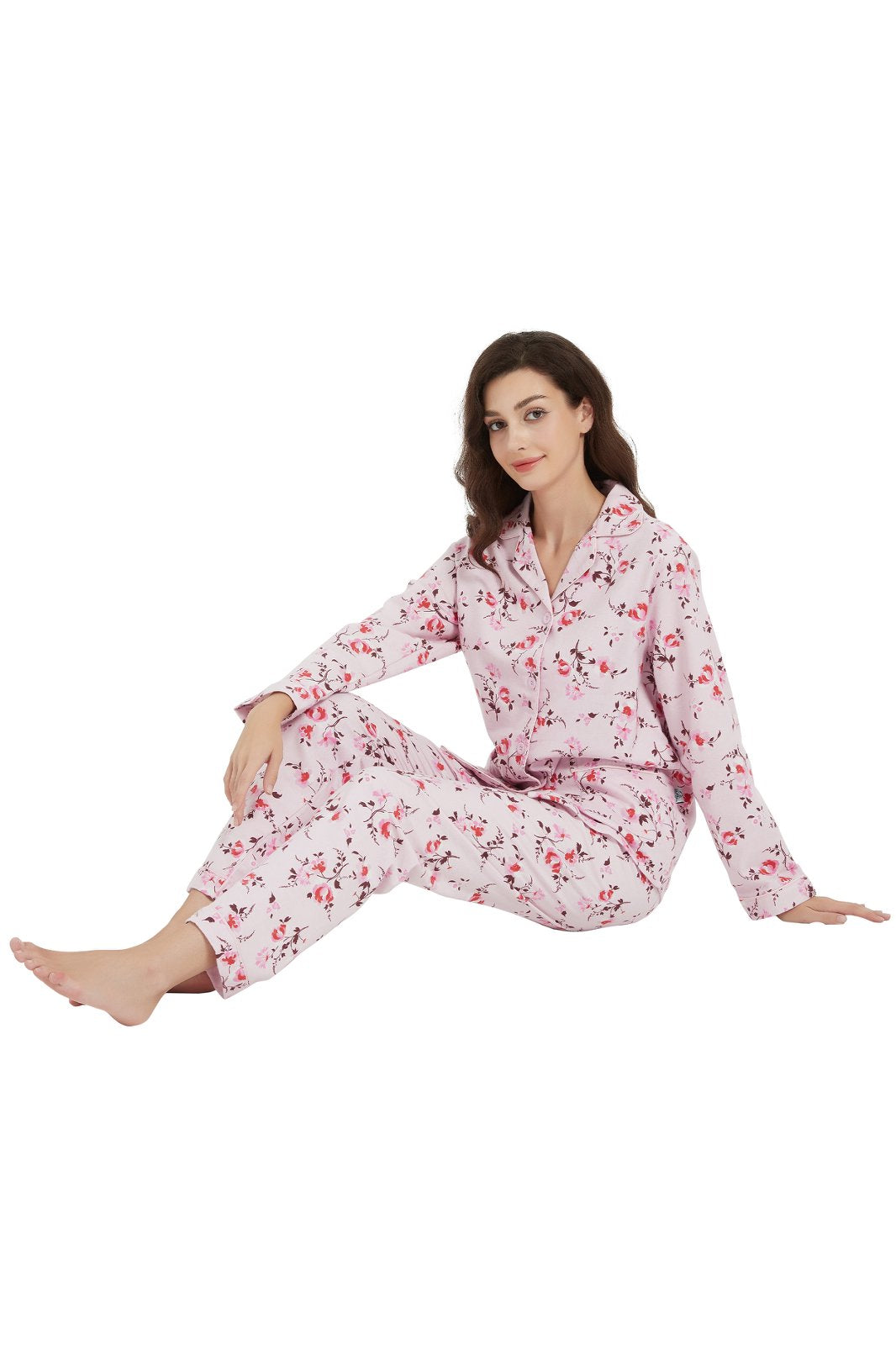 GLOBAL Womens Flannel Cotton Pajama Set Long PJs Flannel Loungewear Sleepwear
