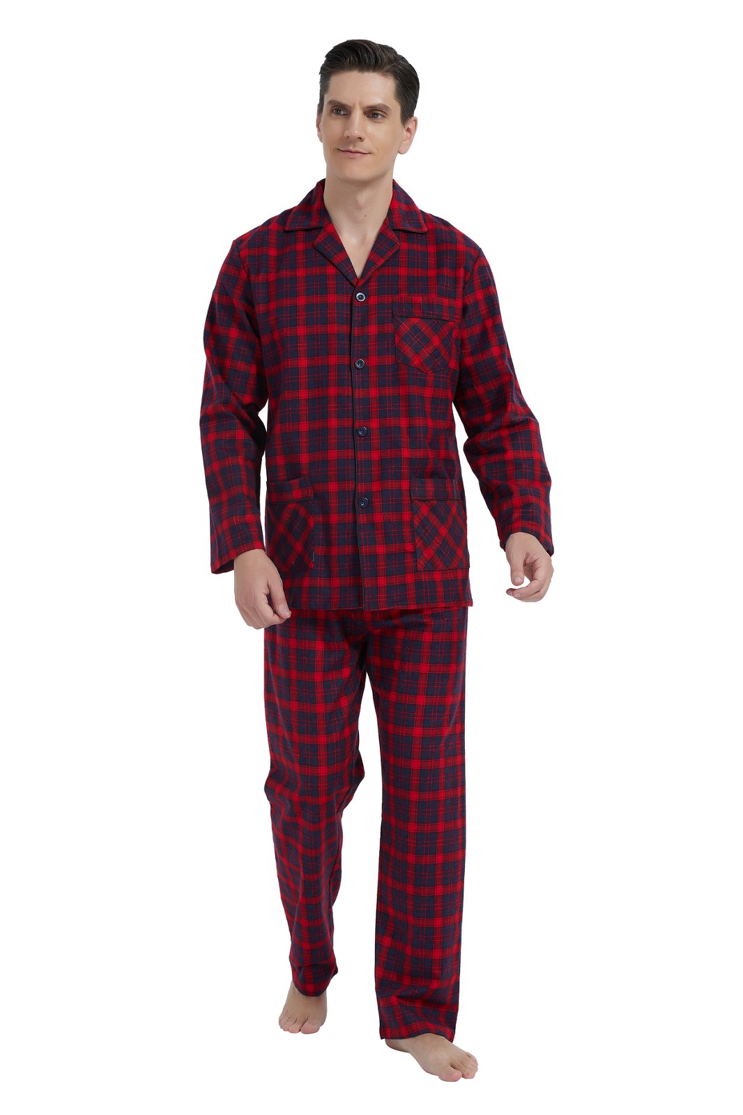 GLOBAL Men's Long Sleeve Flannel Pajamas Sets 100% Cotton Sleepwear Top and Bottom, Size S-3XL