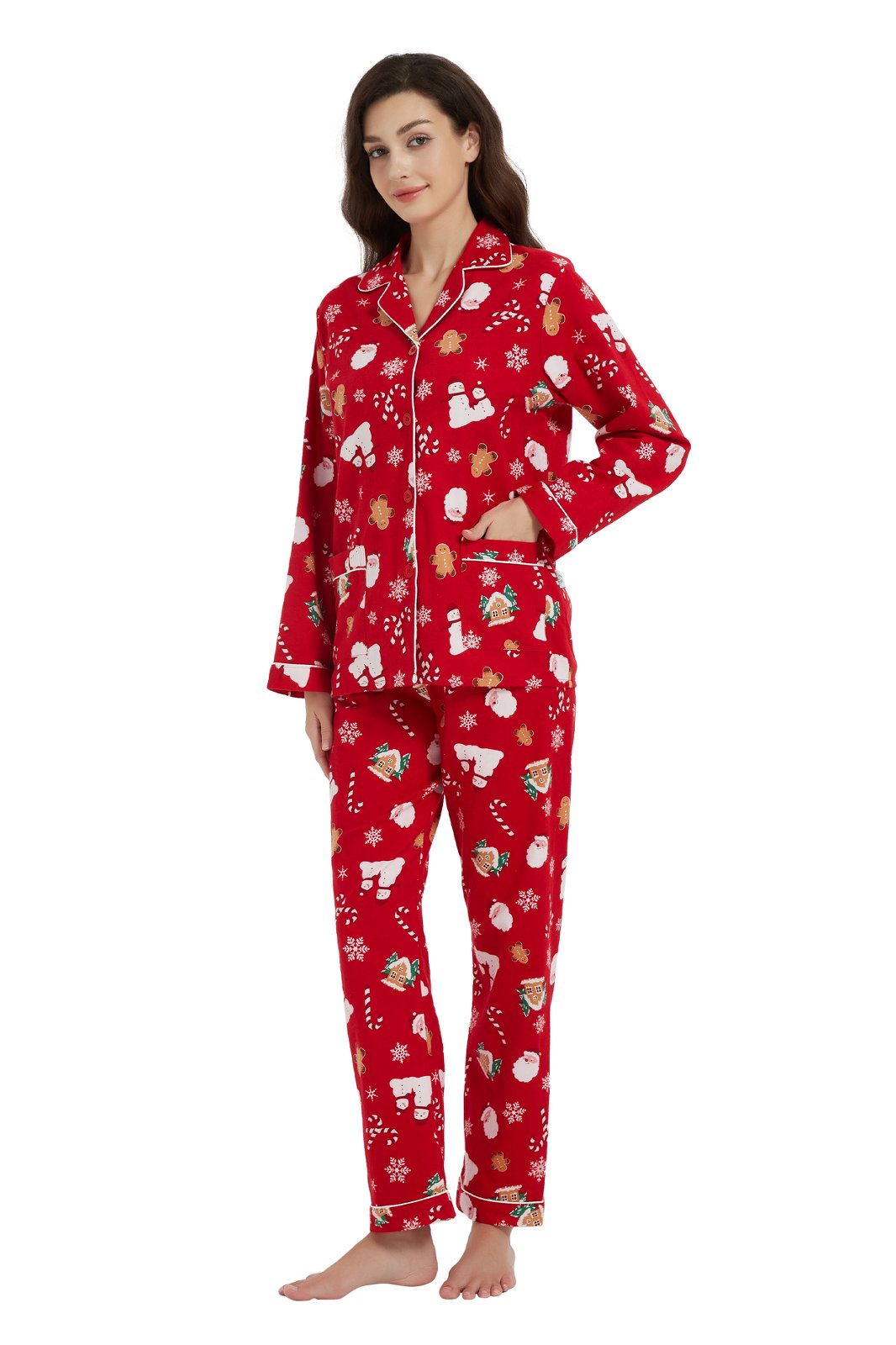 GLOBAL Womens Flannel Cotton Pajama Set Long PJs Flannel Loungewear Sleepwear,Size S-3XL