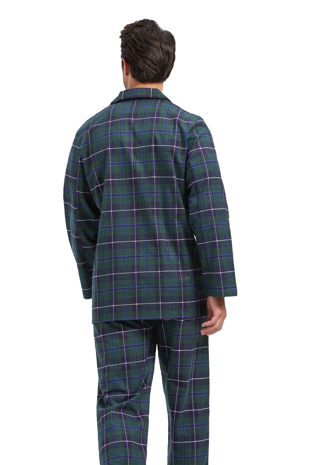 Amaxer Mens Cotton Flannel Pajama Set, Long Sleeve Button‑Down Top & Elastic Waist Long Pants, Breathable Sleep Loungewear, Size S