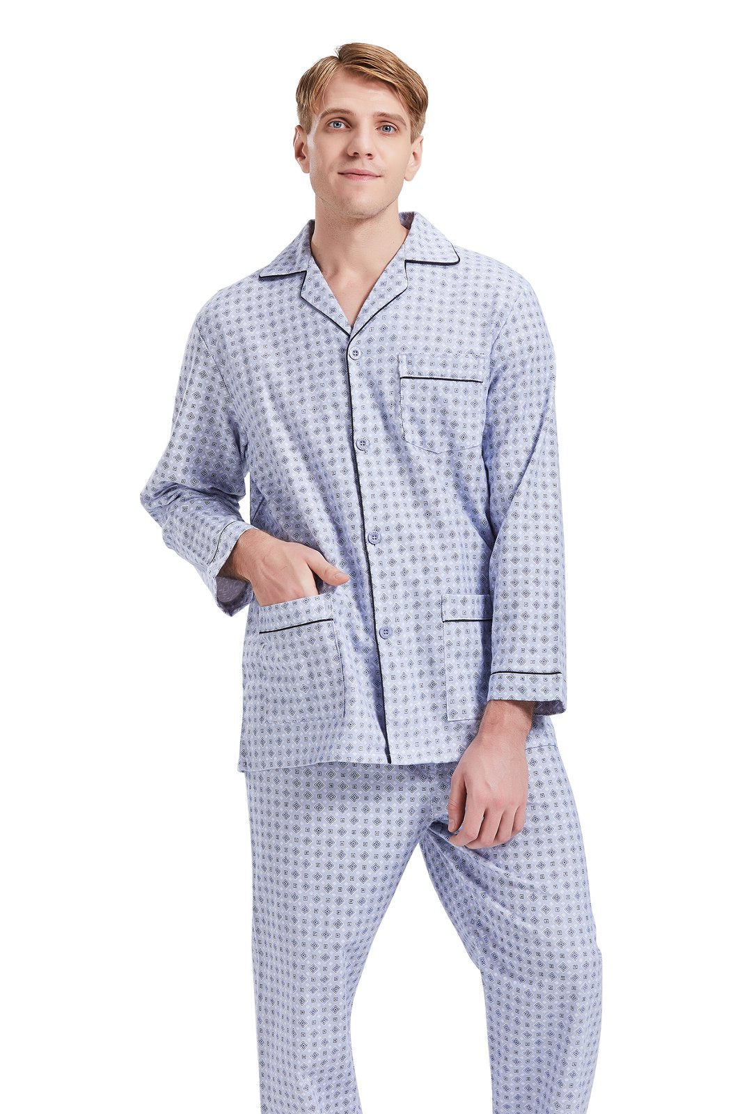 GLOBAL Mens Pajamas Sets Cotton Flannel Sleepwear Long-Sleeve Top & Bottom, S-XXL