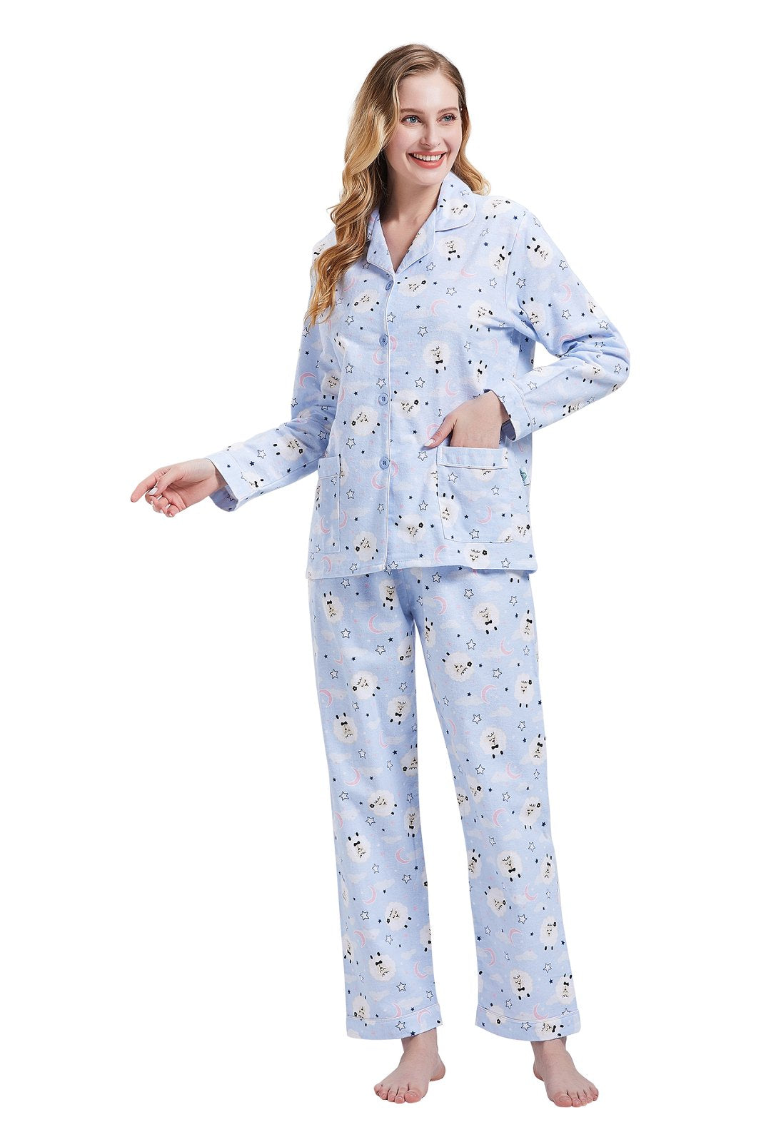 GLOBAL Womens Cotton Flannel Pajama Set - Cozy Winter 2-Piece Loungewear with Button-Down Top & Pants, Size S-3XL