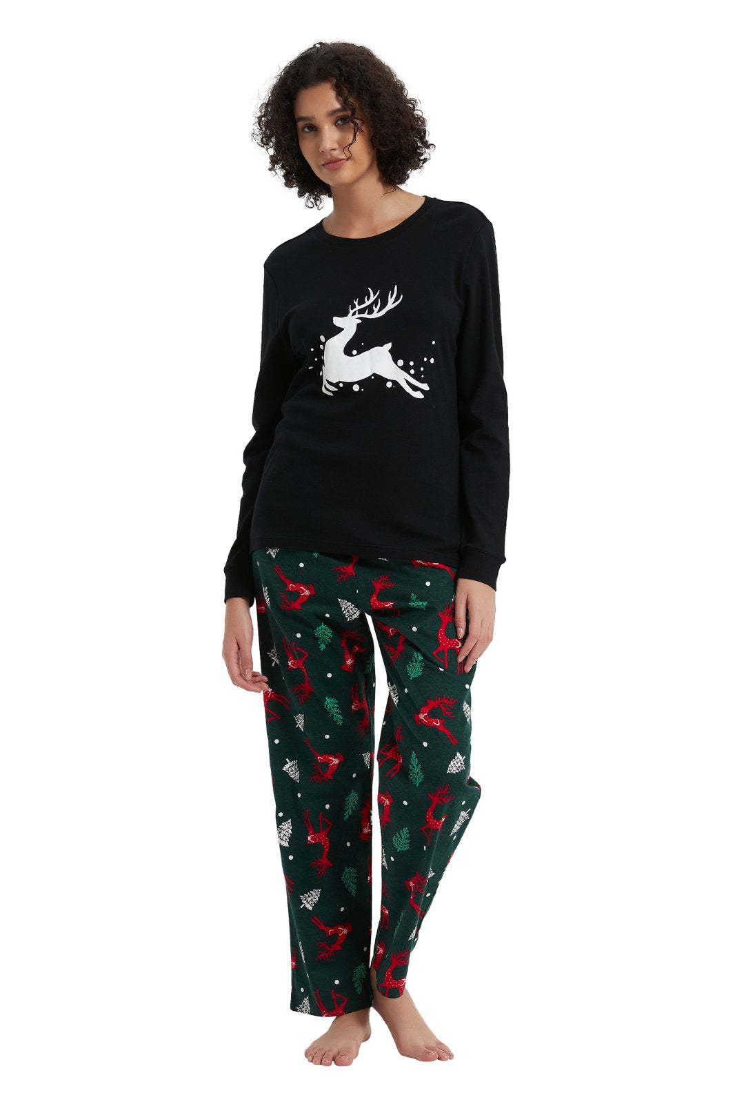 GLOBAL Women's Cotton Knit Top Flannel Pants Sleepwear Matching Pajamas for Couple Pjs for Family, Size S-3XL