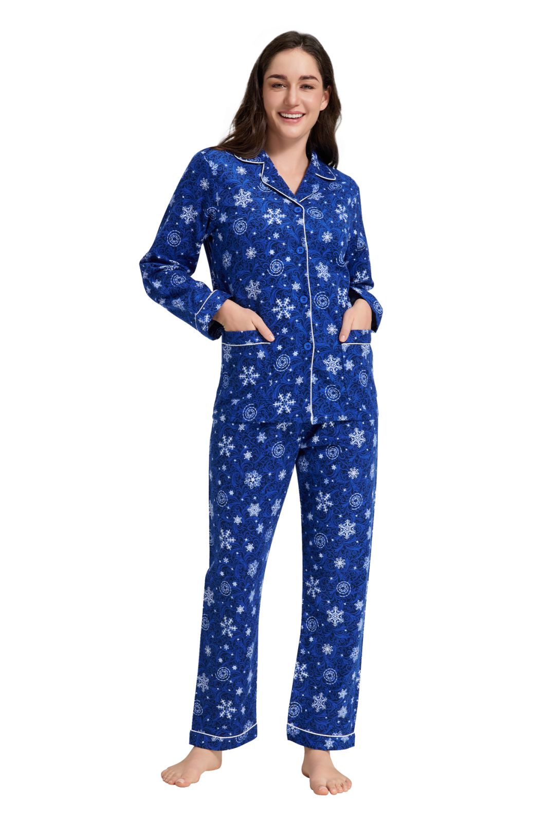 GLOBAL Women’s Flannel Pajama Set 100% Cotton Comfy PJs for Women Long Sleeve Button Front 2-Piece Warm and Cozy Sleepwear