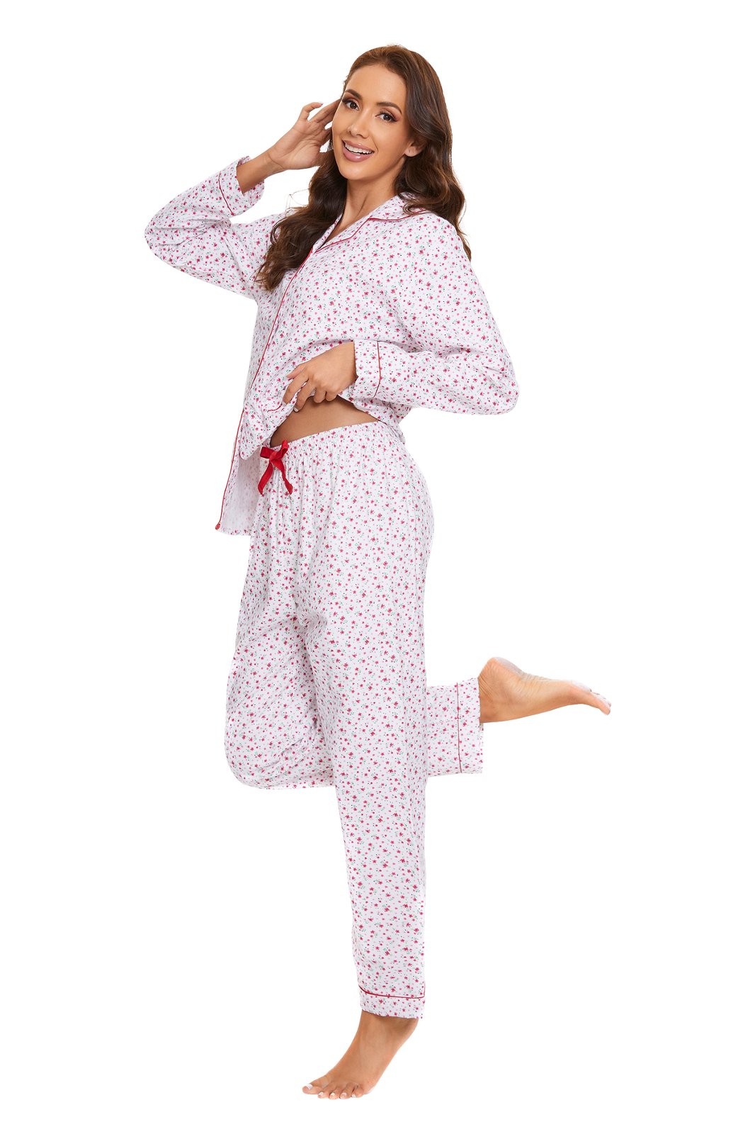 Amaxer Womens Cotton Cozy Flannel Pajama Set - Long Sleeve Button-Up Top with Elastic Waist Pants, Warm & Soft Sleepwear
