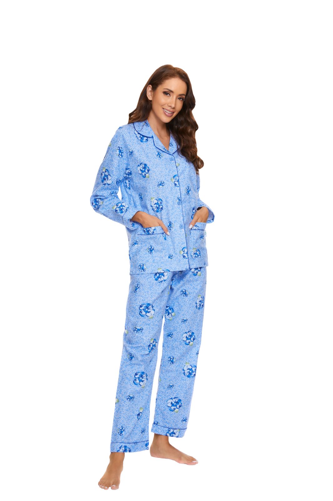 GLOBAL Womens Flannel Cotton Pajama Set Long PJs Cozy Winter Flannel Loungewear Sleepwear,Size S-3XL