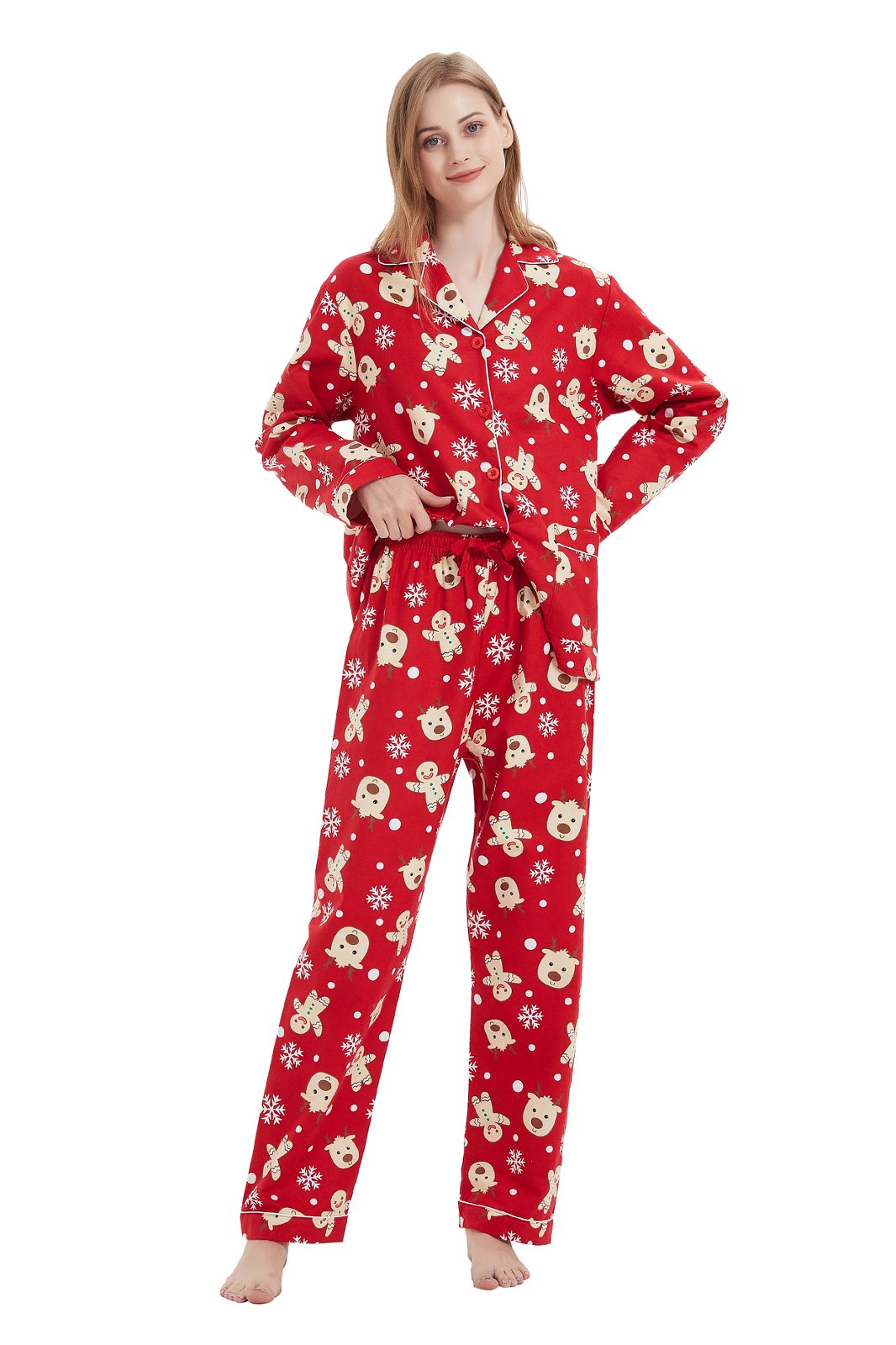 Amaxer Womens 100% Cotton Cozy Flannel Pajama Set - Long Sleeve Button-Up Top with Elastic Waist Pants, Warm & Soft Sleepwear