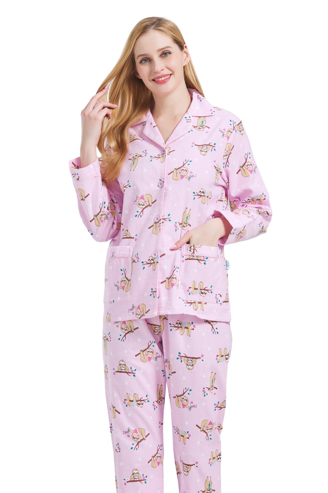 GLOBAL Womens Flannel Cotton Pajama Set Long PJs Cozy Winter Flannel Loungewear Sleepwear,Size S-3XL