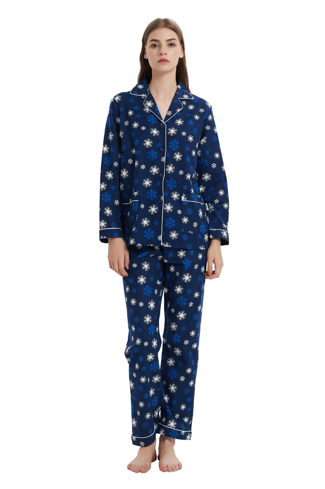 GLOBAL Women’s Flannel Pajama Set 100% Cotton Comfy PJs for Women Long Sleeve Button Front 2-Piece Warm and Cozy Sleepwear,Size S-3XL