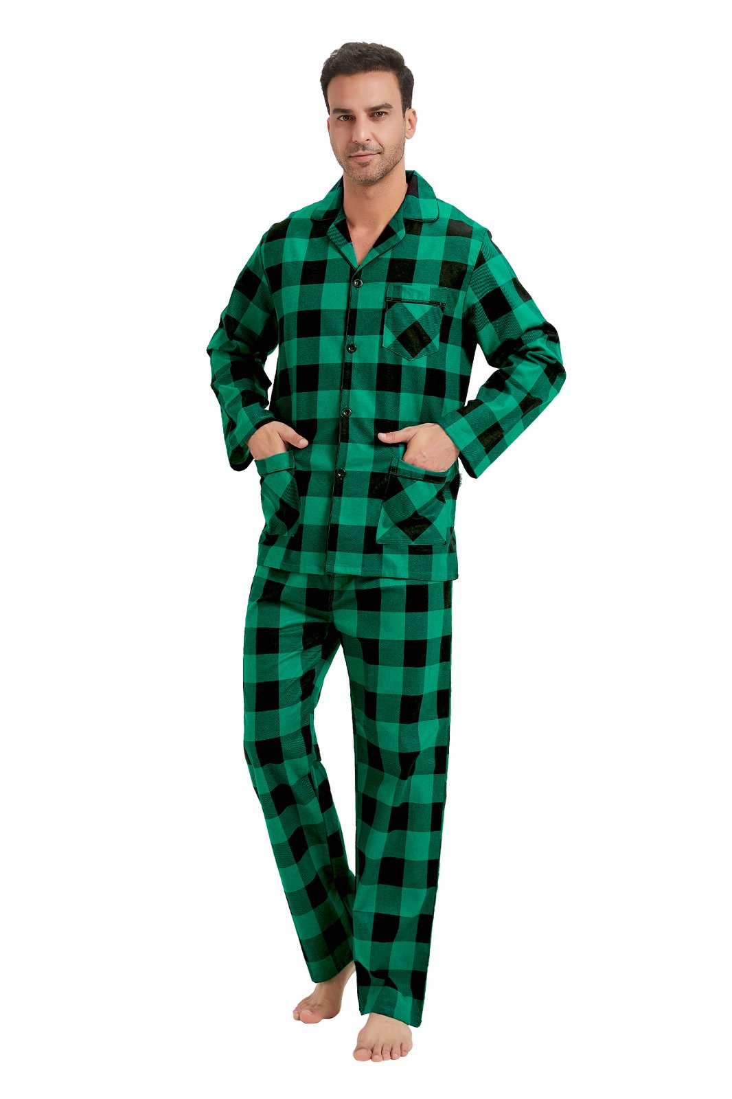 GLOBAL Men's Long Sleeve Flannel Pajamas Sets 100% Cotton Sleepwear Top and Bottom, Size S-3XL