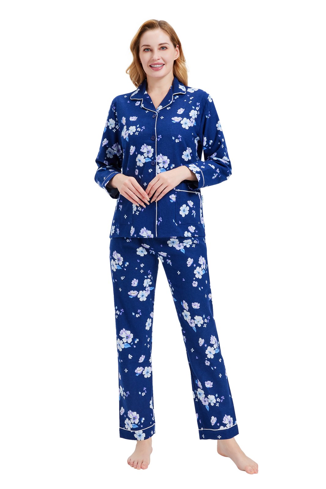 GLOBAL Women’s Flannel Pajama Set 100% Cotton Comfy PJs for Women Long Sleeve Button Front 2-Piece Warm and Cozy Sleepwear,Size S-3XL