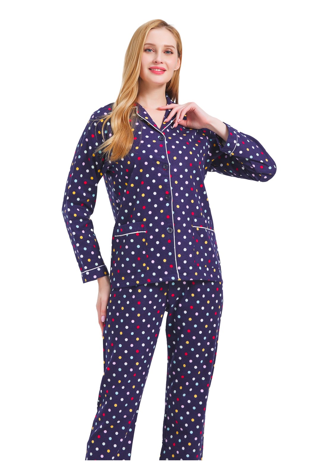 GLOBAL Womens Cotton Flannel Pajama Set - Cozy Winter 2-Piece Loungewear with Button-Down Top & Pants