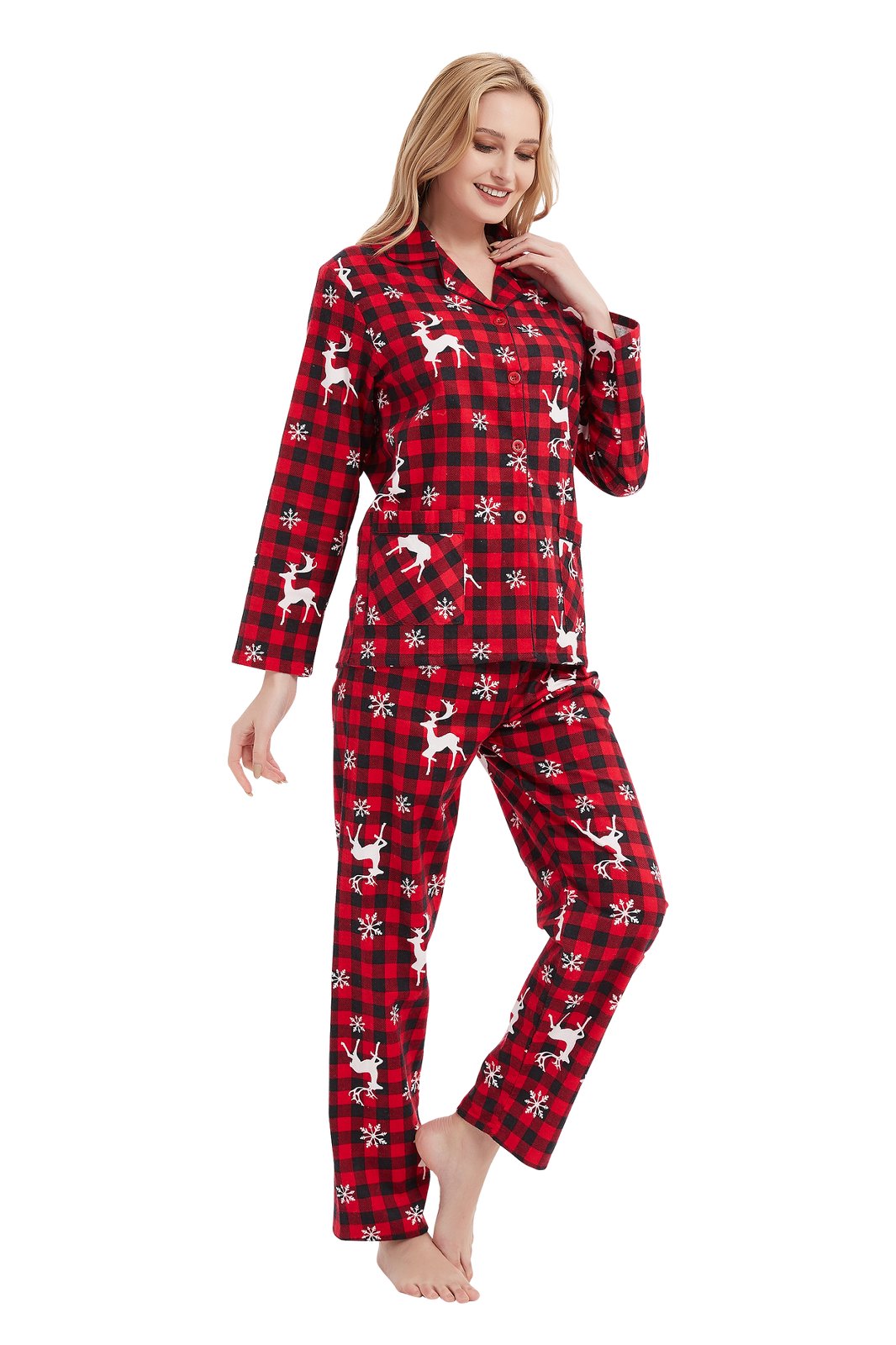 GLOBAL Womens Flannel Cotton Pajama Set Long PJs Cozy Winter Flannel Loungewear Sleepwear